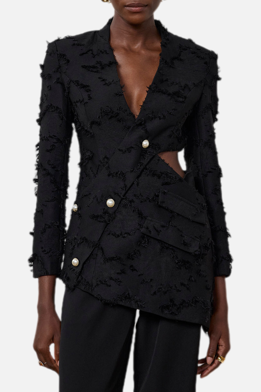 JOVIE FRINGE CUTOUT ASYMMETRIC BLAZER