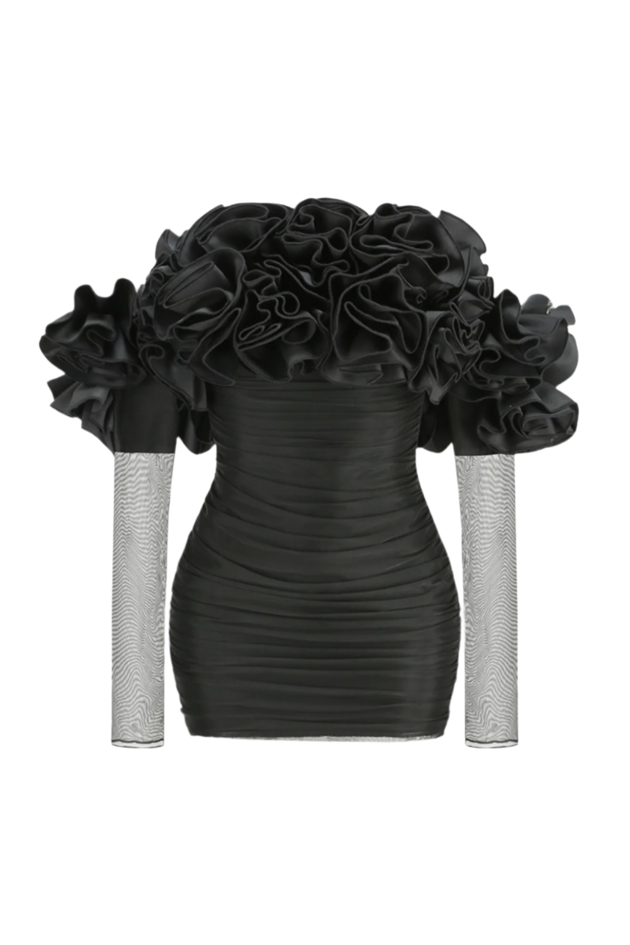 JOYANNE OFF SHOULDER FLOWER MESH MINI DRESS