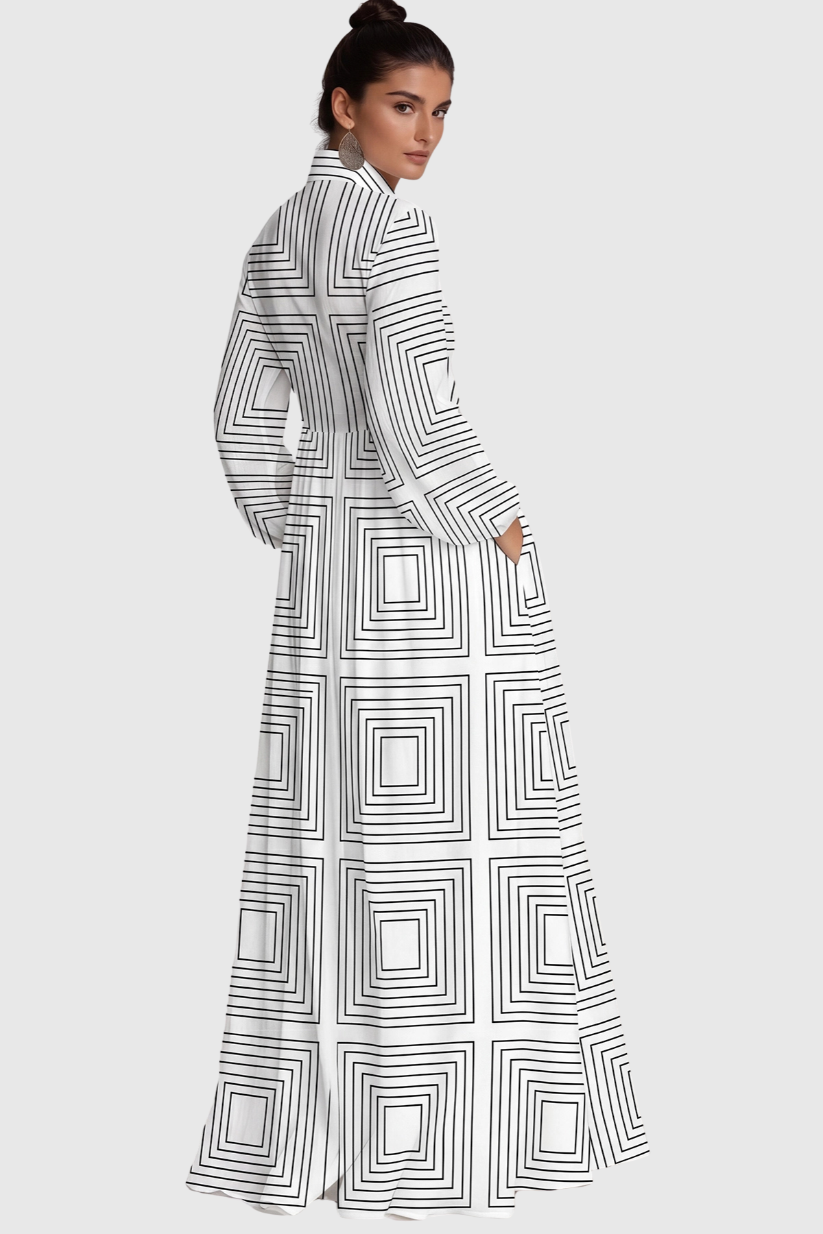 JUDIE GEOMETRIC PRINT WHITE MAXI DRESS