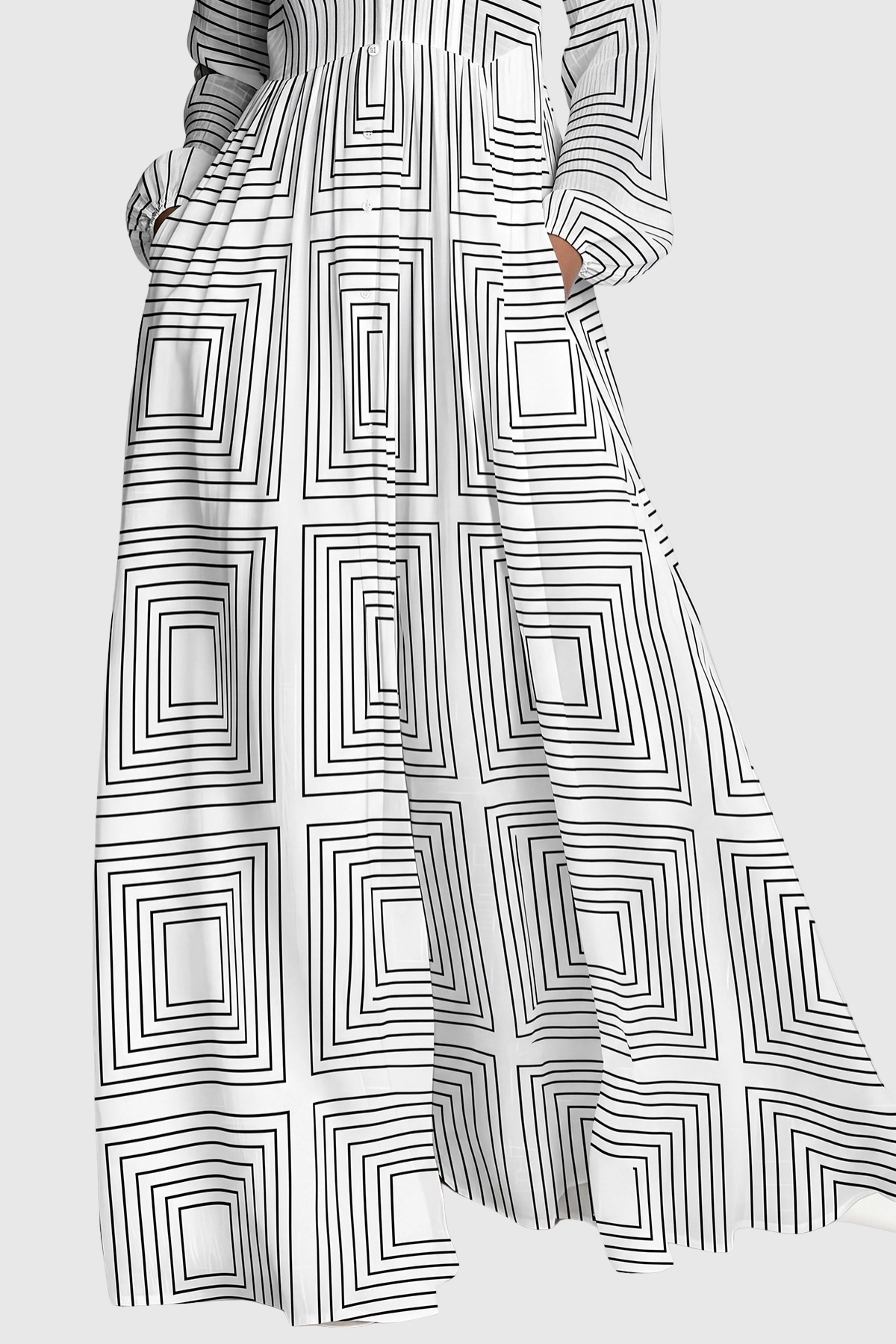 JUDIE GEOMETRIC PRINT WHITE MAXI DRESS