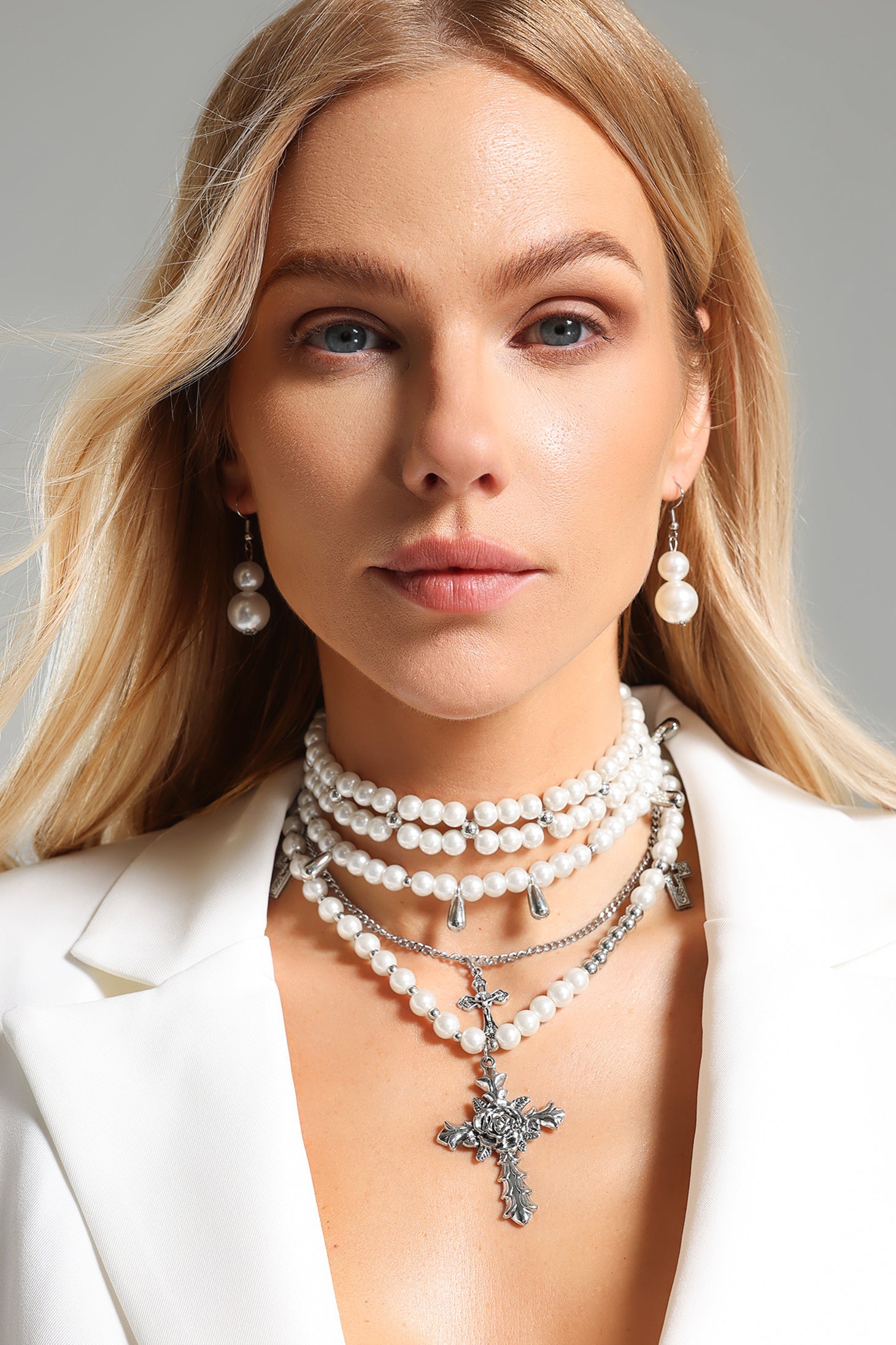 JULIA TRIPLE PEARL CROSS NECKLACE ELEGANT