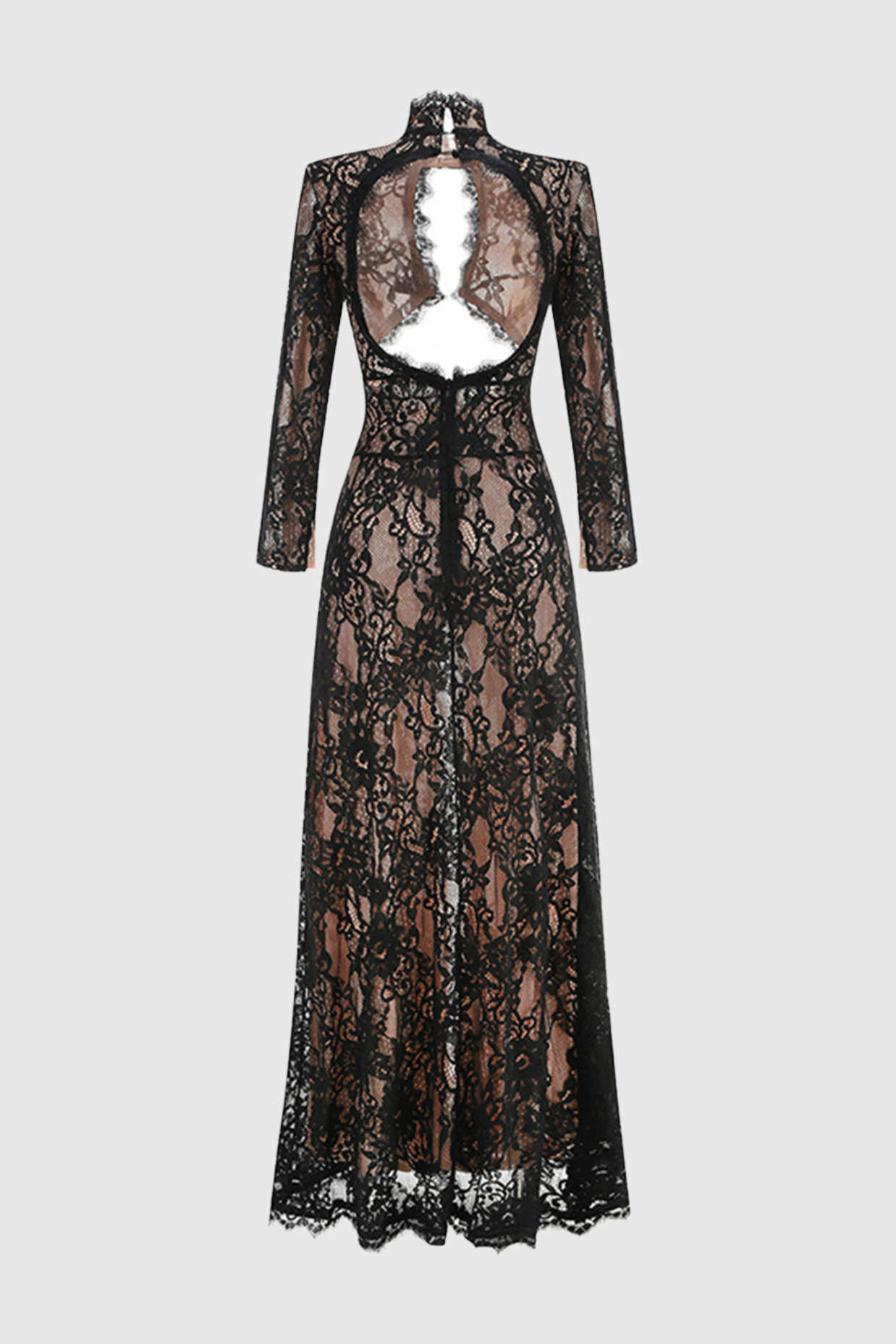 JUSELIUS LACE CUTOUT MAXI DRESS, BLACK