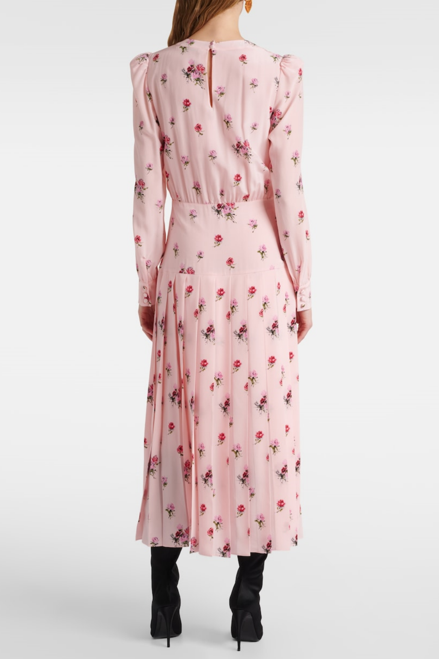 JUTALAK ROSE PRINT PLEATED MIDI DRESS FOR WEDDING