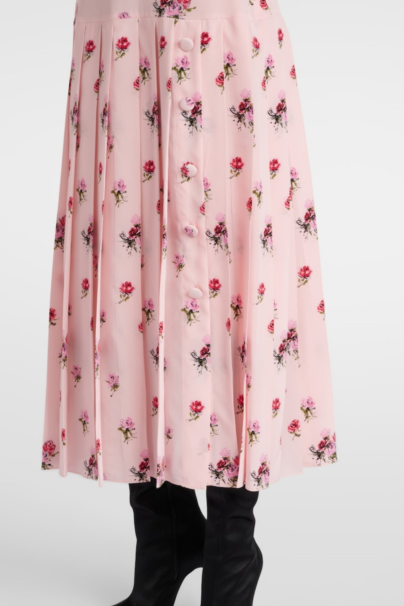JUTALAK ROSE PRINT PLEATED MIDI DRESS FOR WEDDING