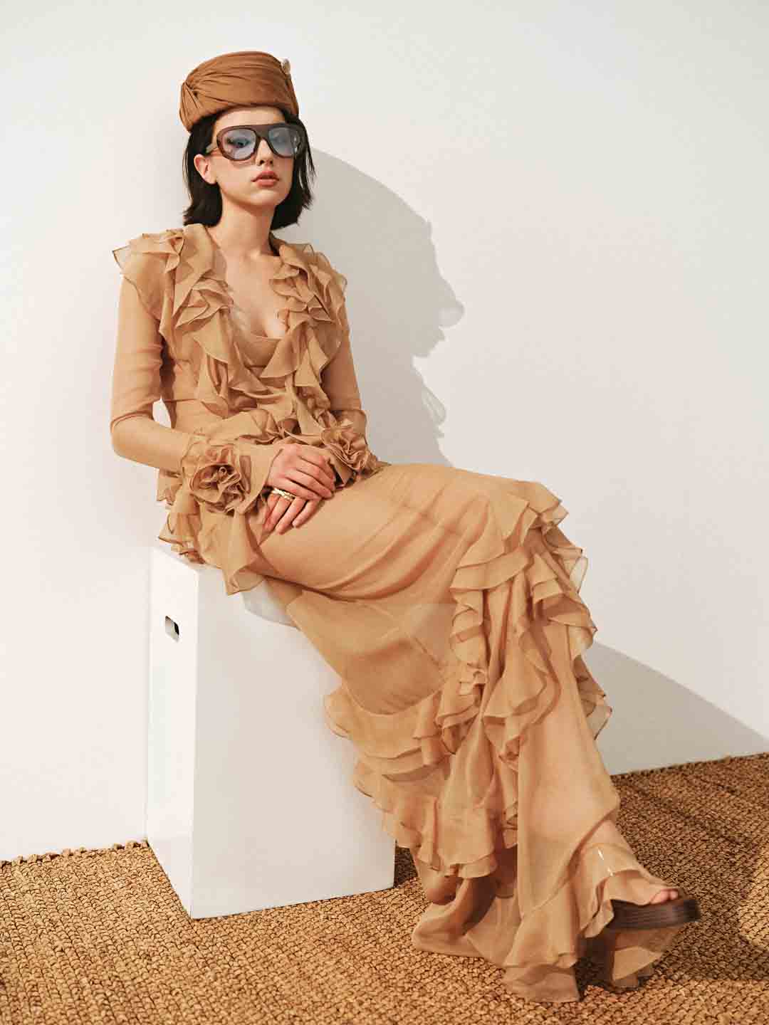JOSEPHINE BROWN RUFFLED MAXI DRESS, BOHEMIAN WEDDING