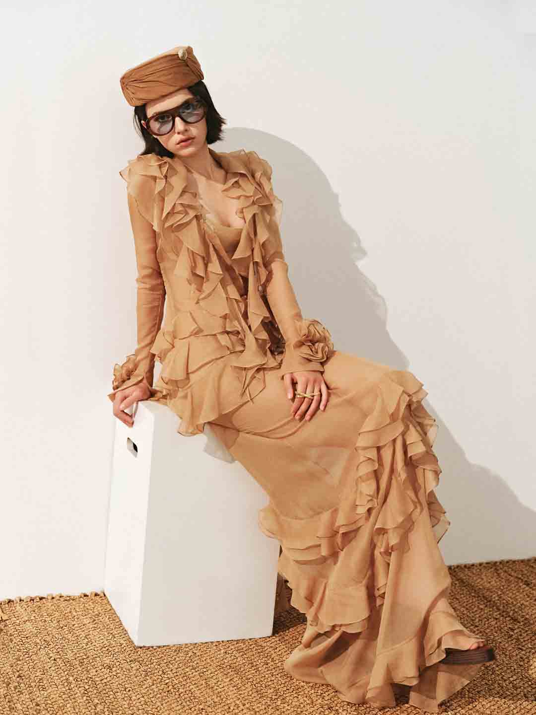 JOSEPHINE BROWN RUFFLED MAXI DRESS, BOHEMIAN WEDDING
