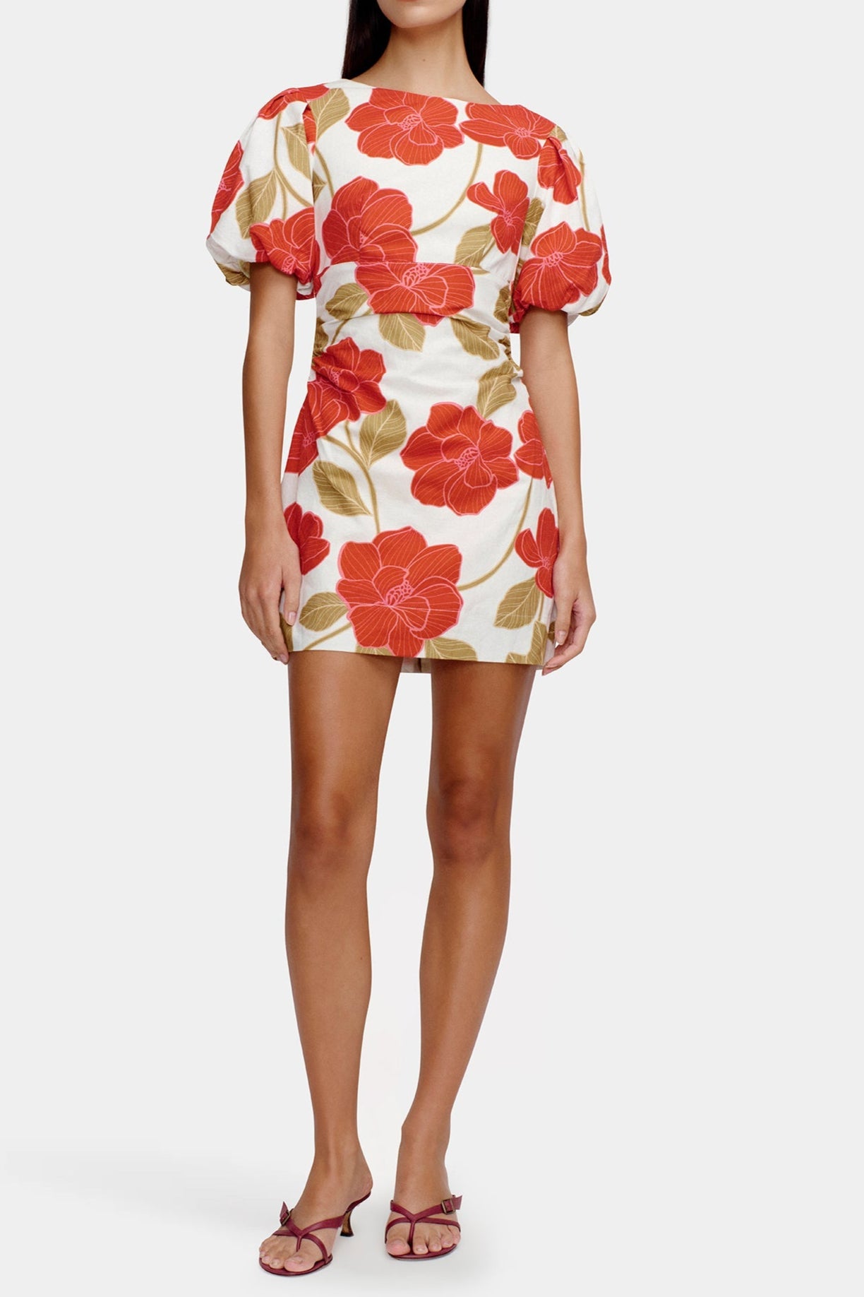 MULTICOLOR PUFF SLEEVE LINEN MINI DRESS