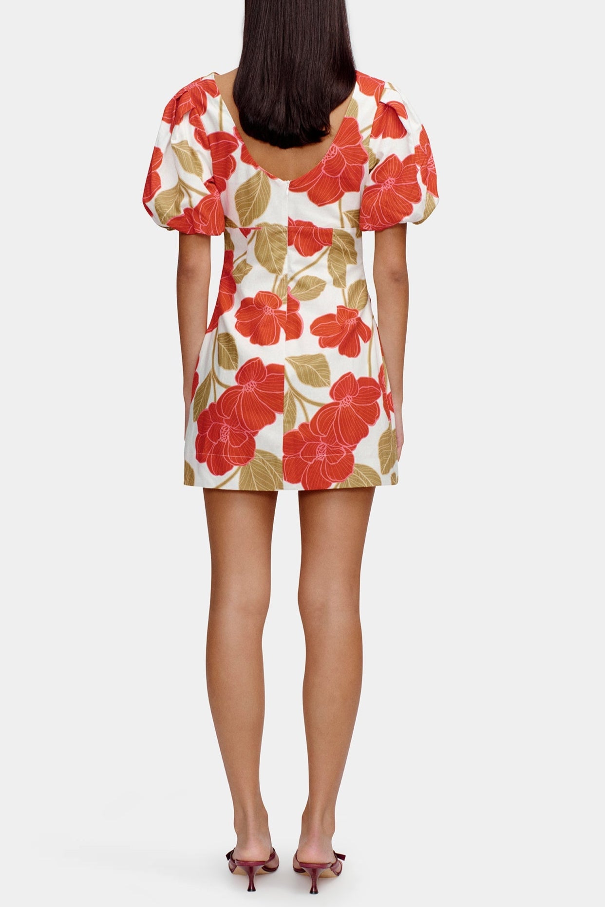 MULTICOLOR PUFF SLEEVE LINEN MINI DRESS