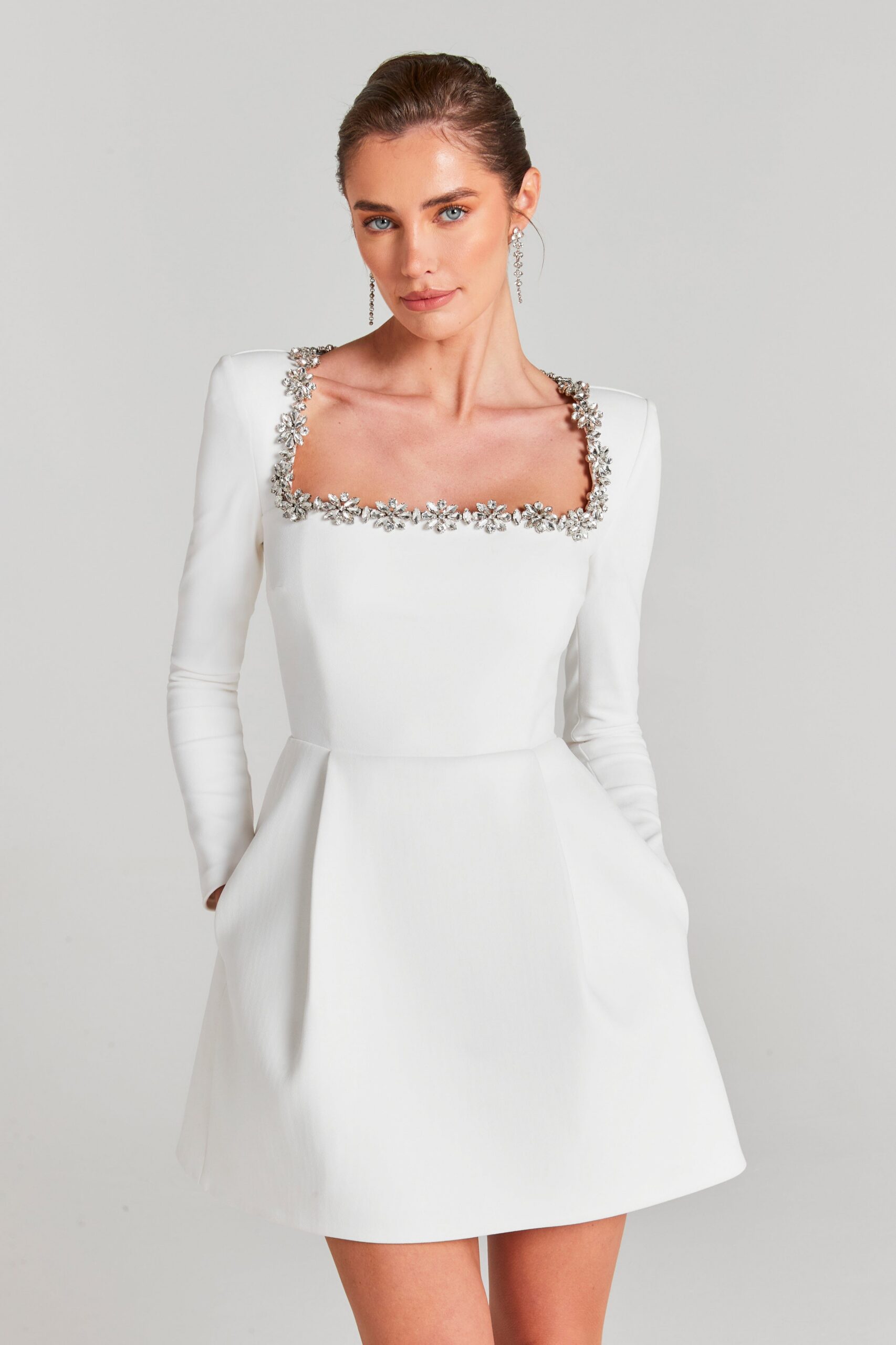 KIMI WHITE CRYSTAL MINI DRESS FOR PARTY
