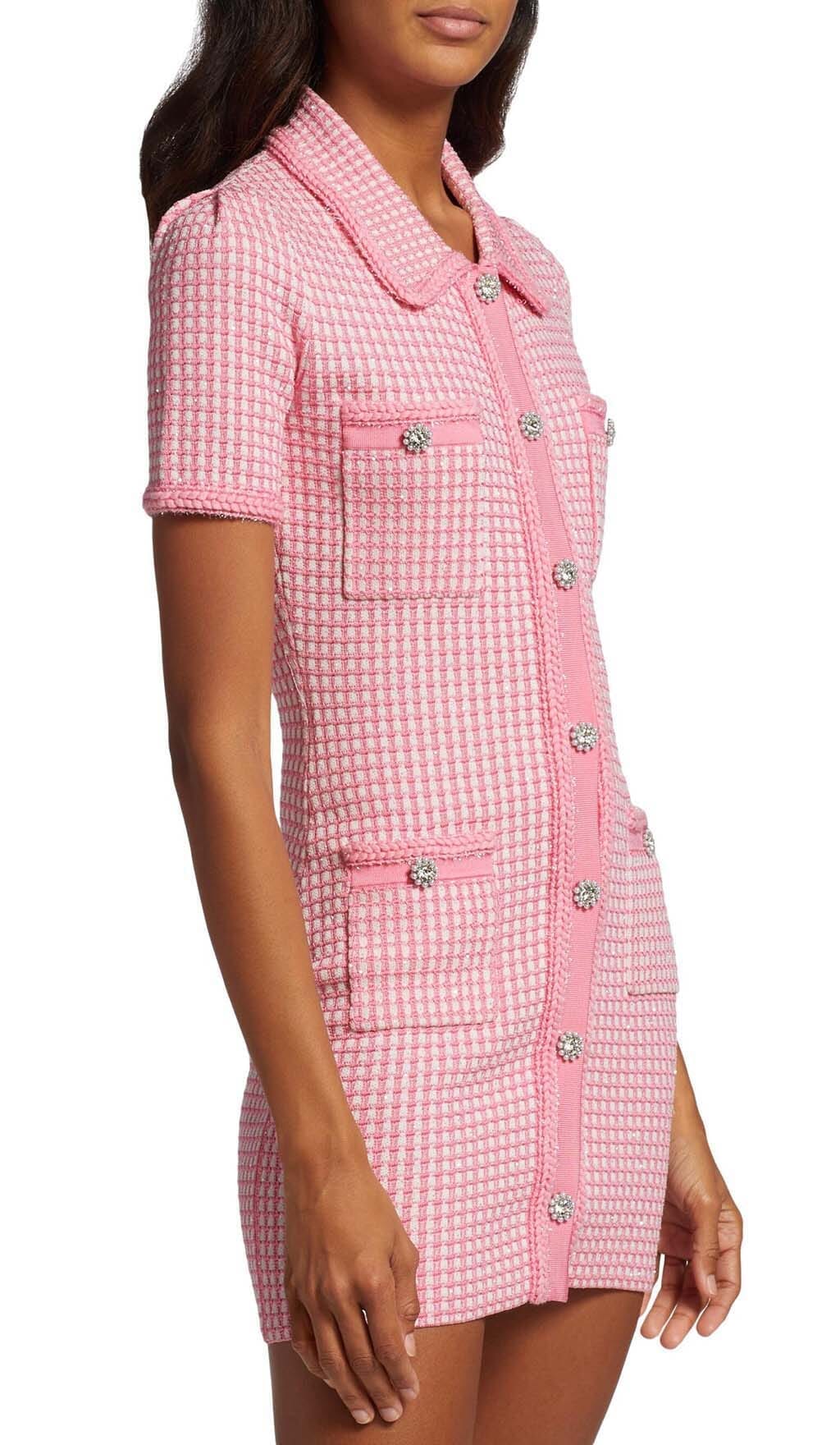 KNITTED PINK MINI DRESS, BUTTON FRONT, CASUAL