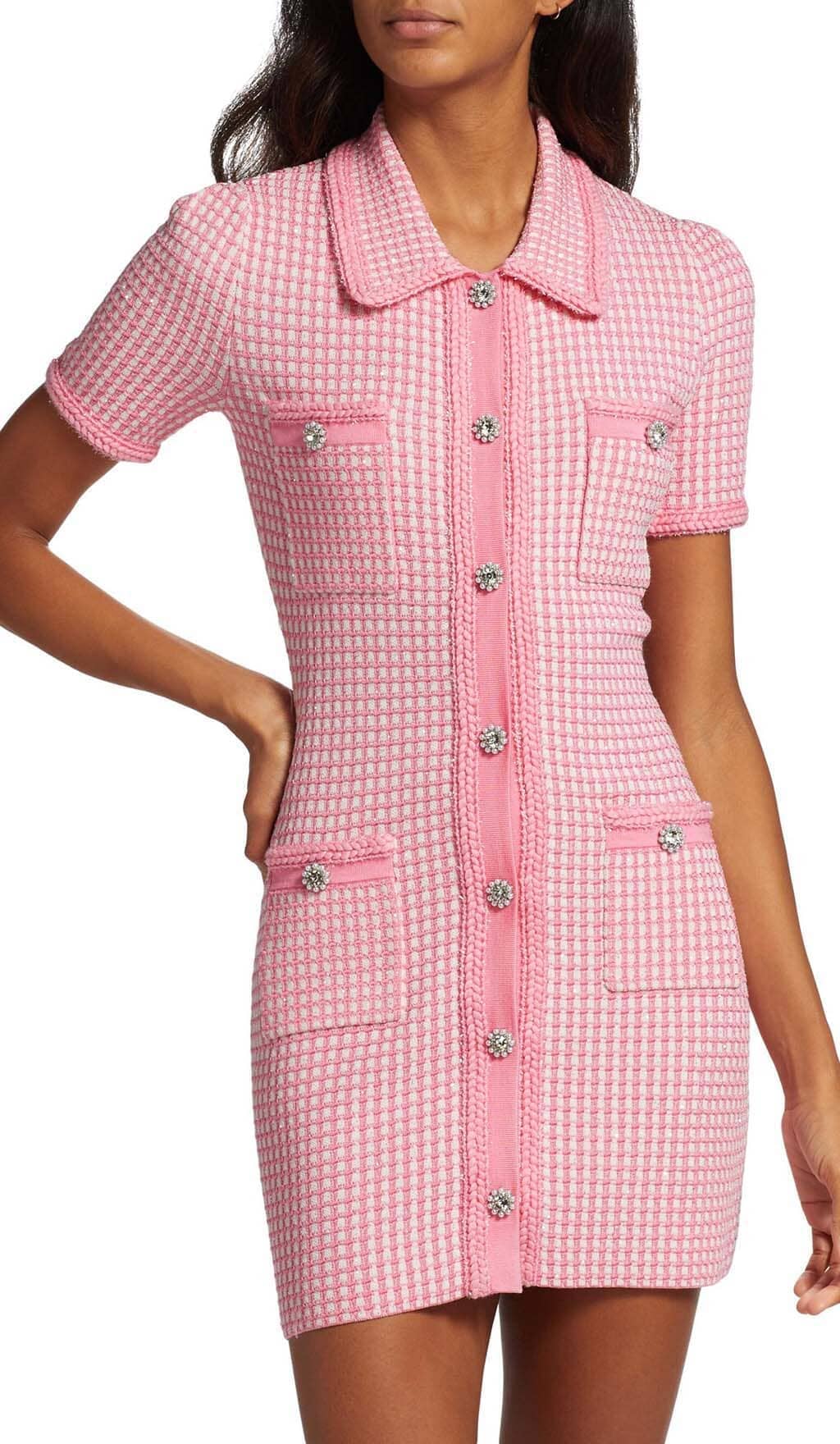 KNITTED PINK MINI DRESS, BUTTON FRONT, CASUAL