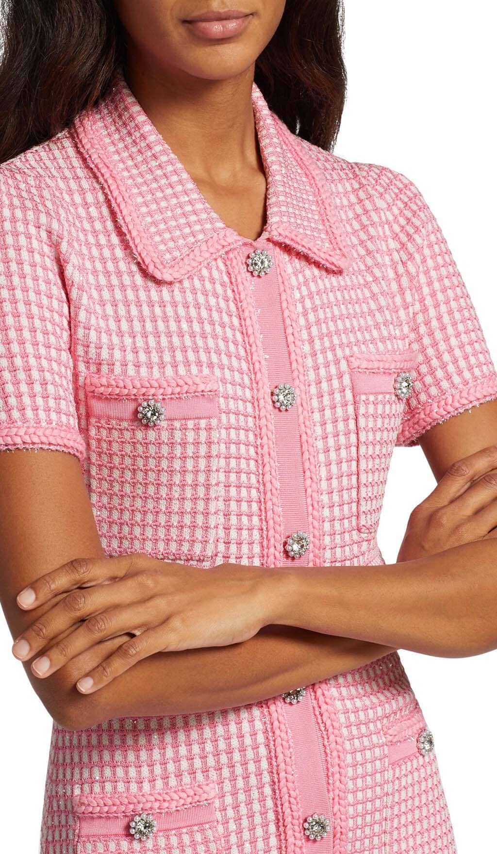 KNITTED PINK MINI DRESS, BUTTON FRONT, CASUAL