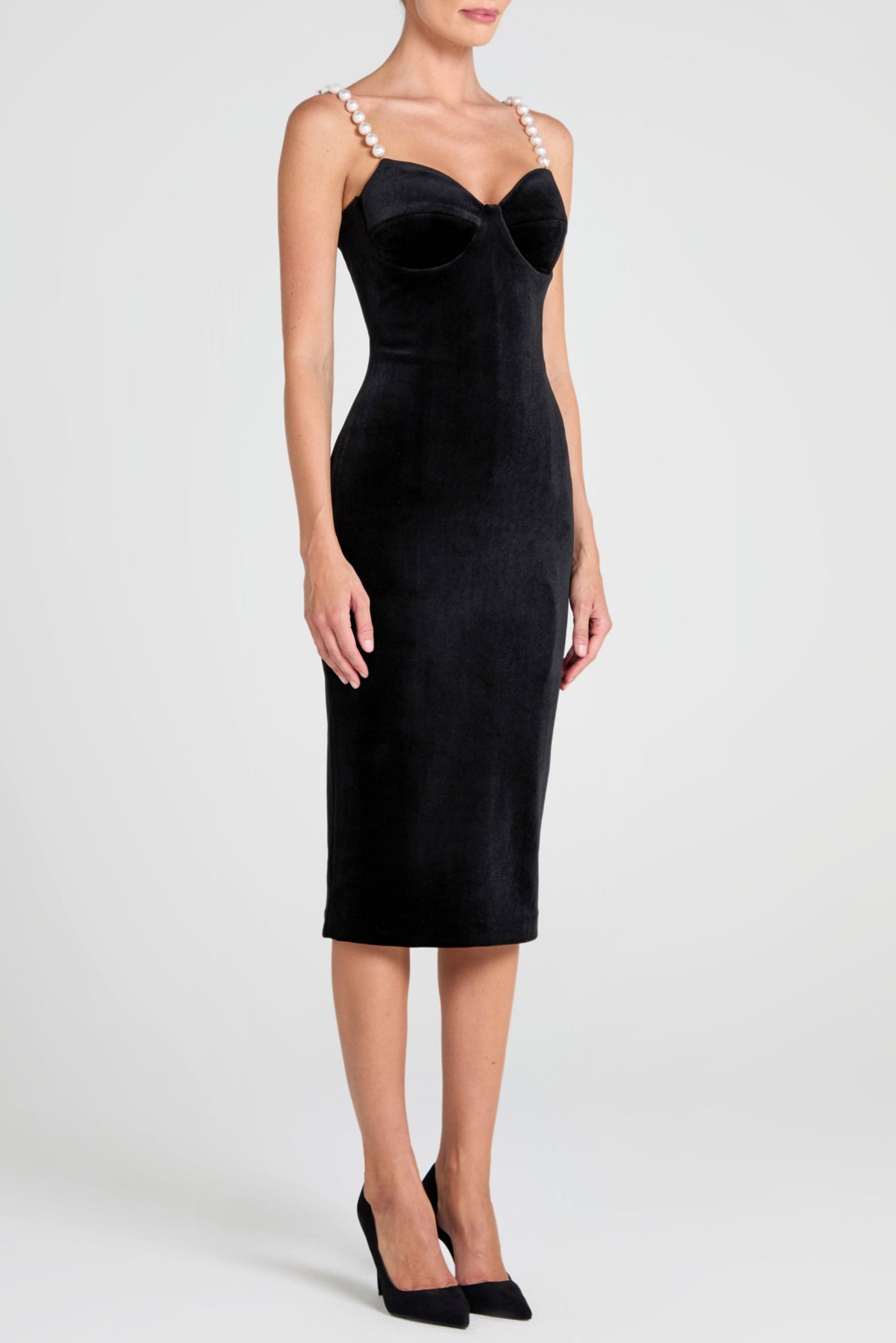 VELVET PEARL MIDI DRESS FOR WEDDING GUEST