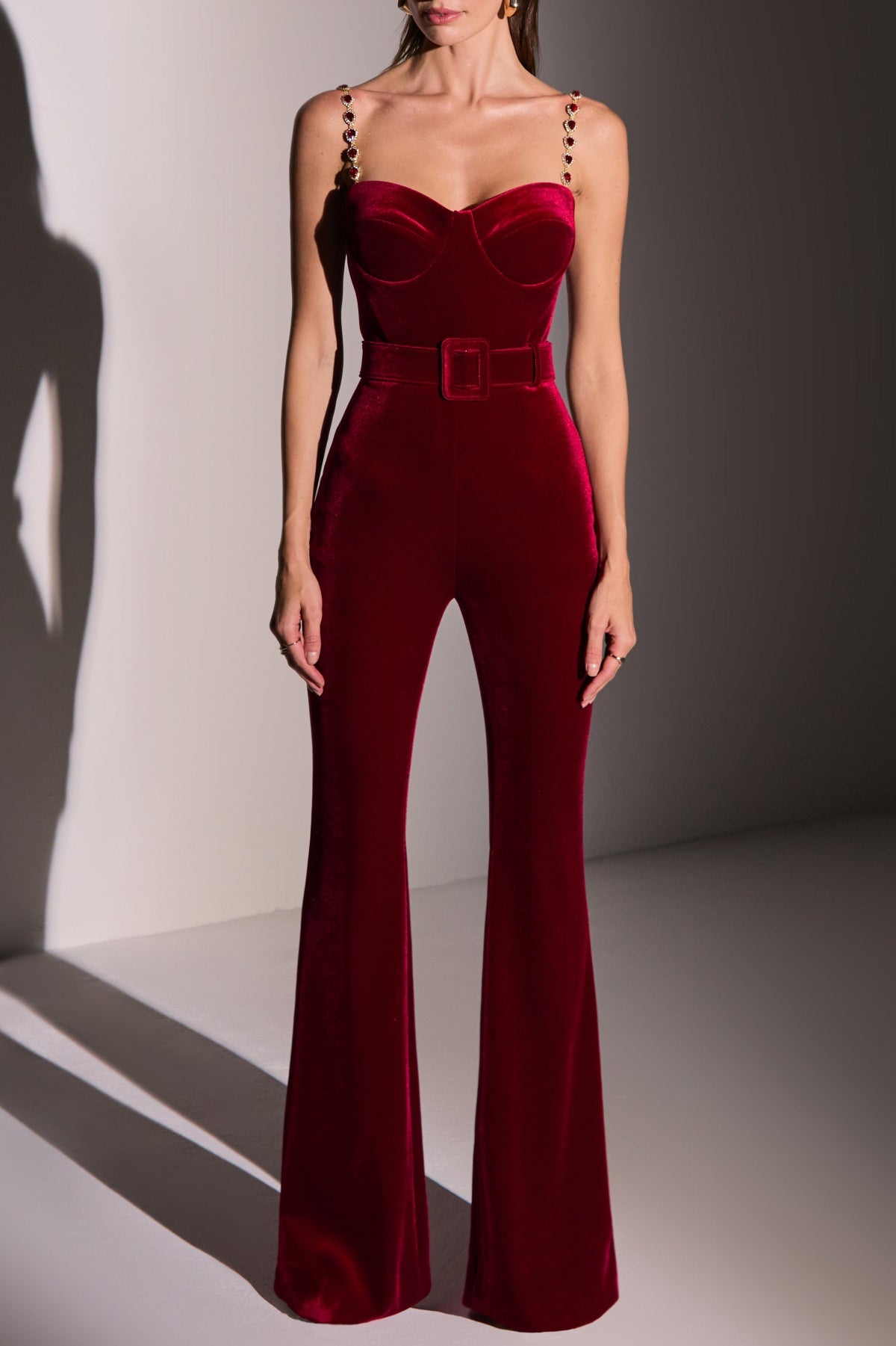 KALENE DIAMANTE VELVET JUMPSUIT FOR EVENING