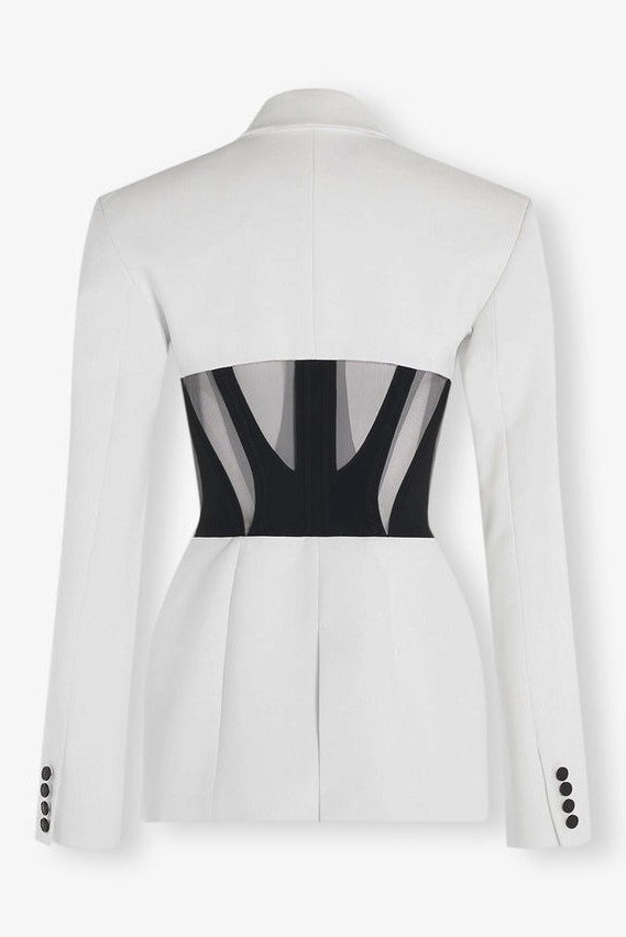 KAMRYN WHITE PANELED MESH BLAZER BLAZER
