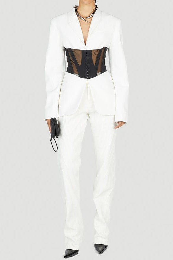 KAMRYN WHITE PANELED MESH BLAZER BLAZER