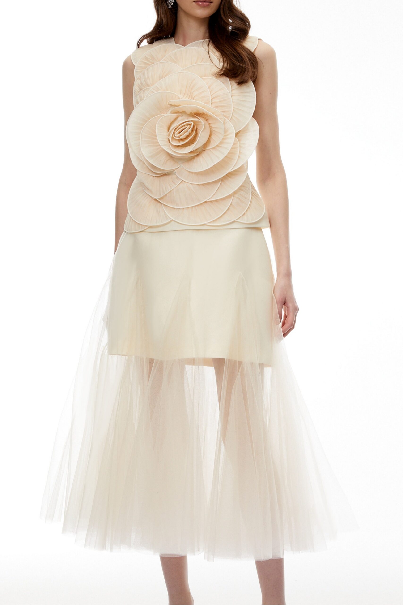 KARIMA 3D PETAL TOP & SKIRT SET - NEUTRAL FORMAL
