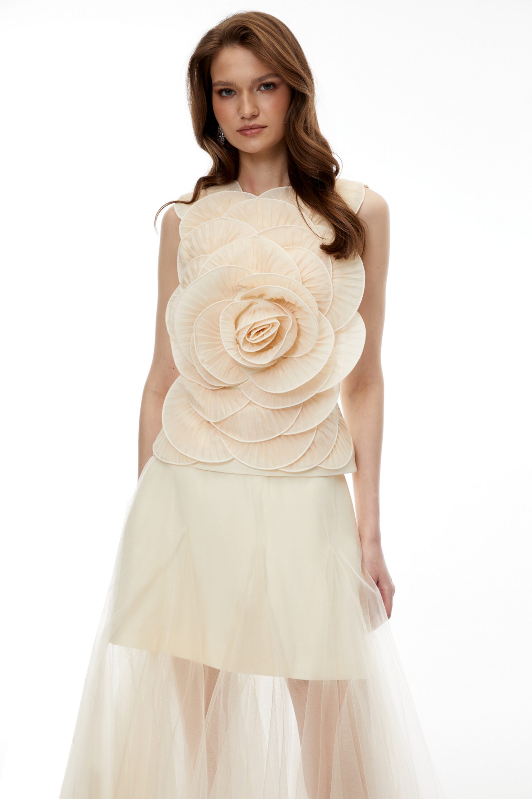 KARIMA 3D PETAL TOP & SKIRT SET - NEUTRAL FORMAL