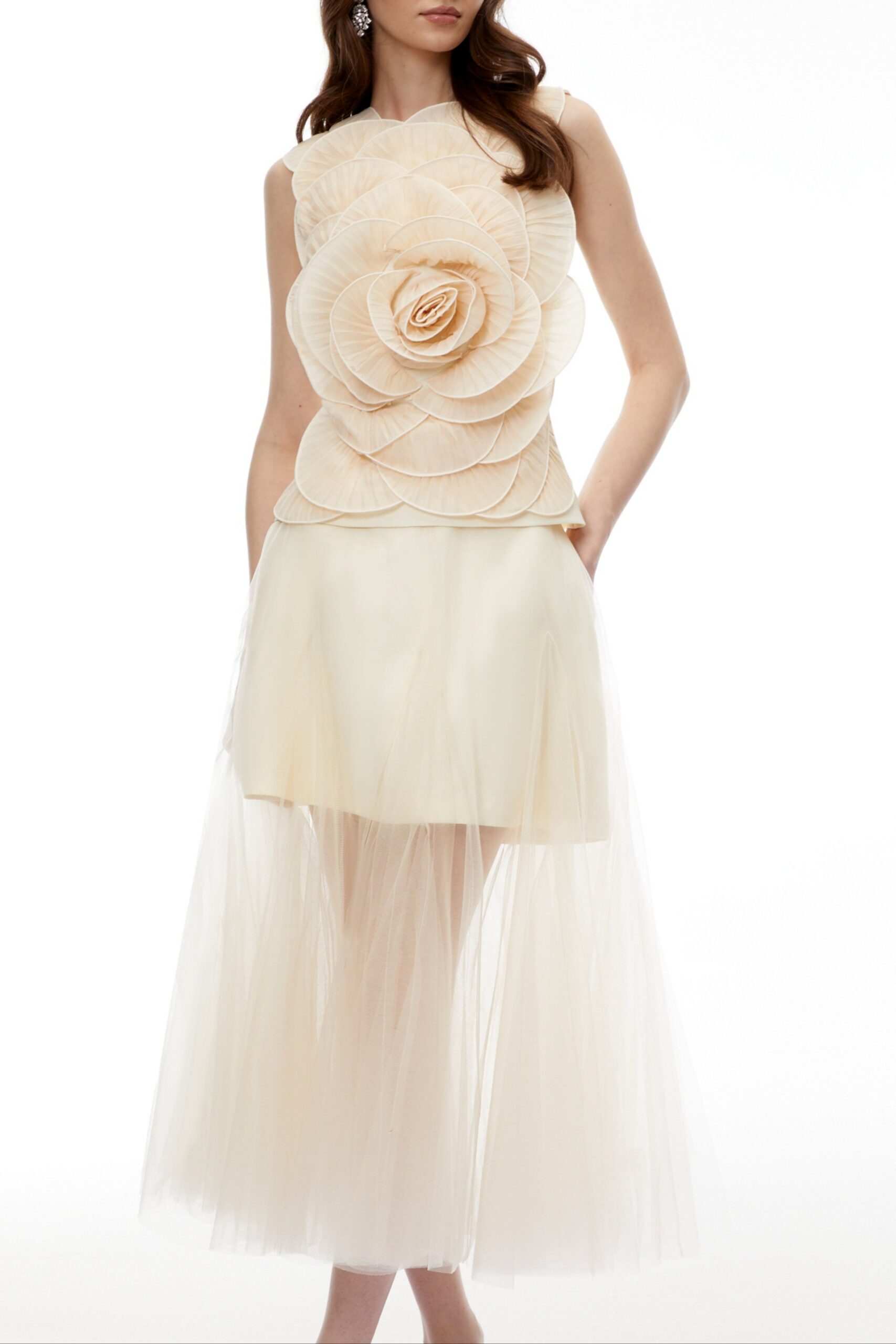 KARIMA 3D PETAL TOP & SKIRT SET - NEUTRAL FORMAL