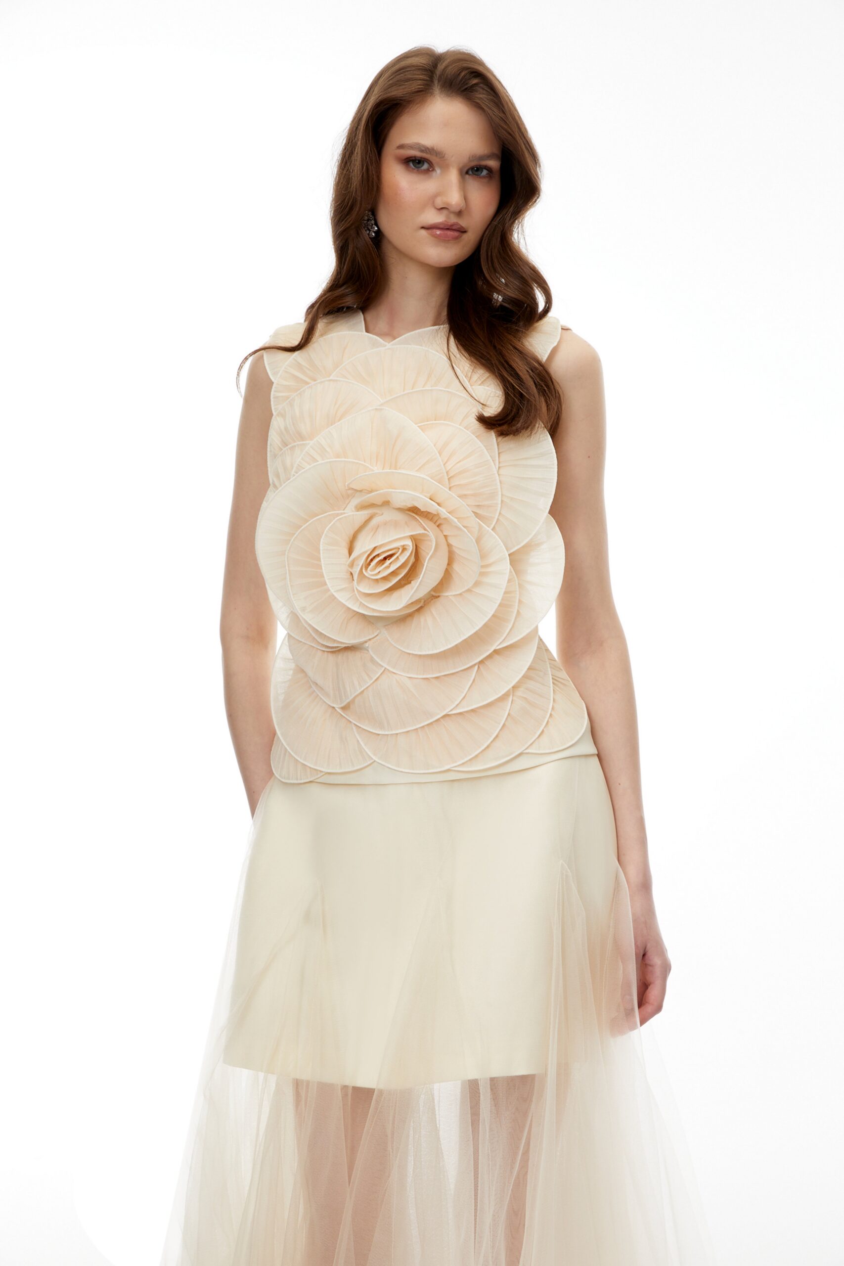 KARIMA 3D PETAL TOP & SKIRT SET - NEUTRAL FORMAL