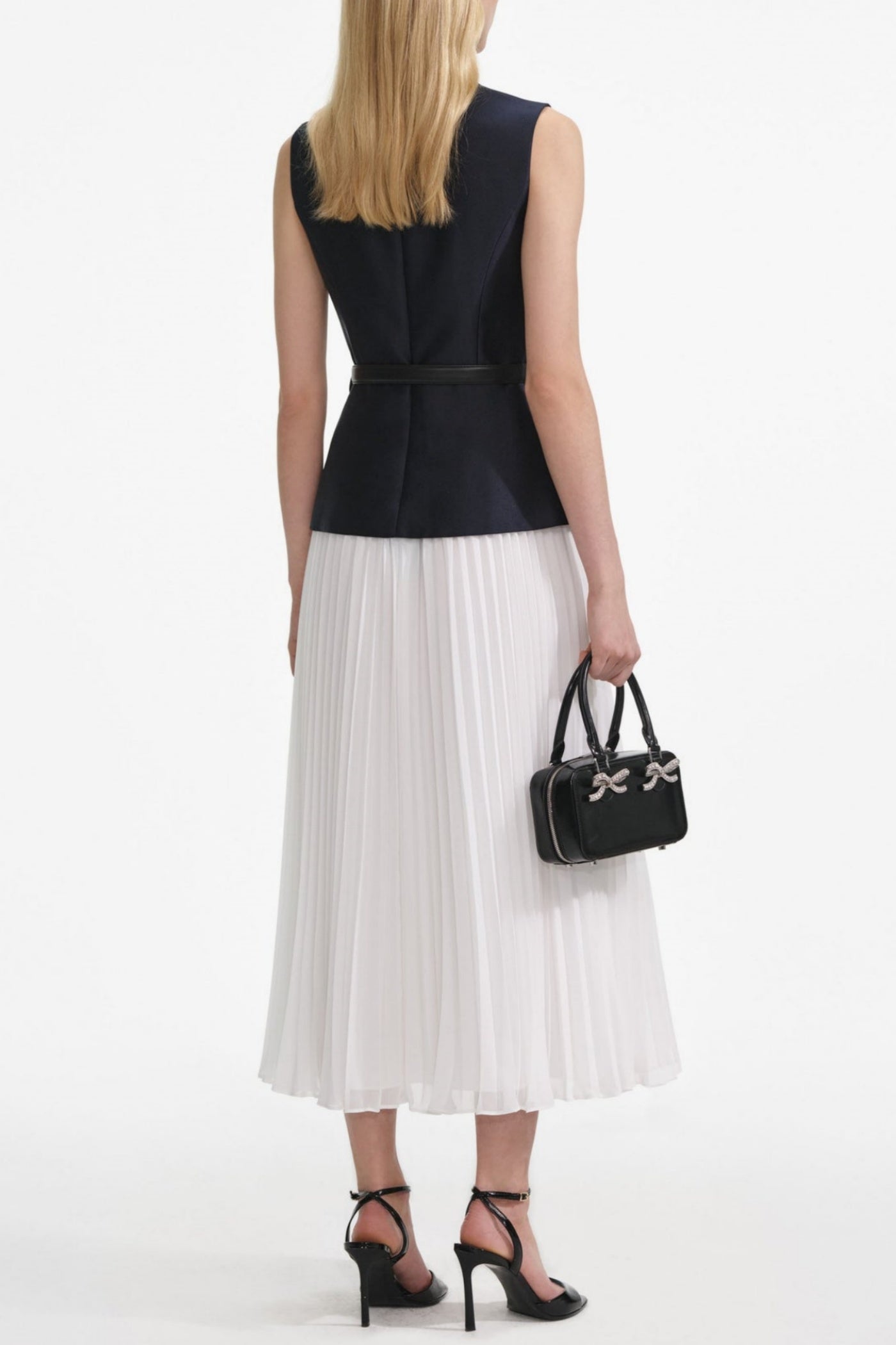 SLEEVELESS BELTED CHIFFON MIDI DRESS FOR WEDDING