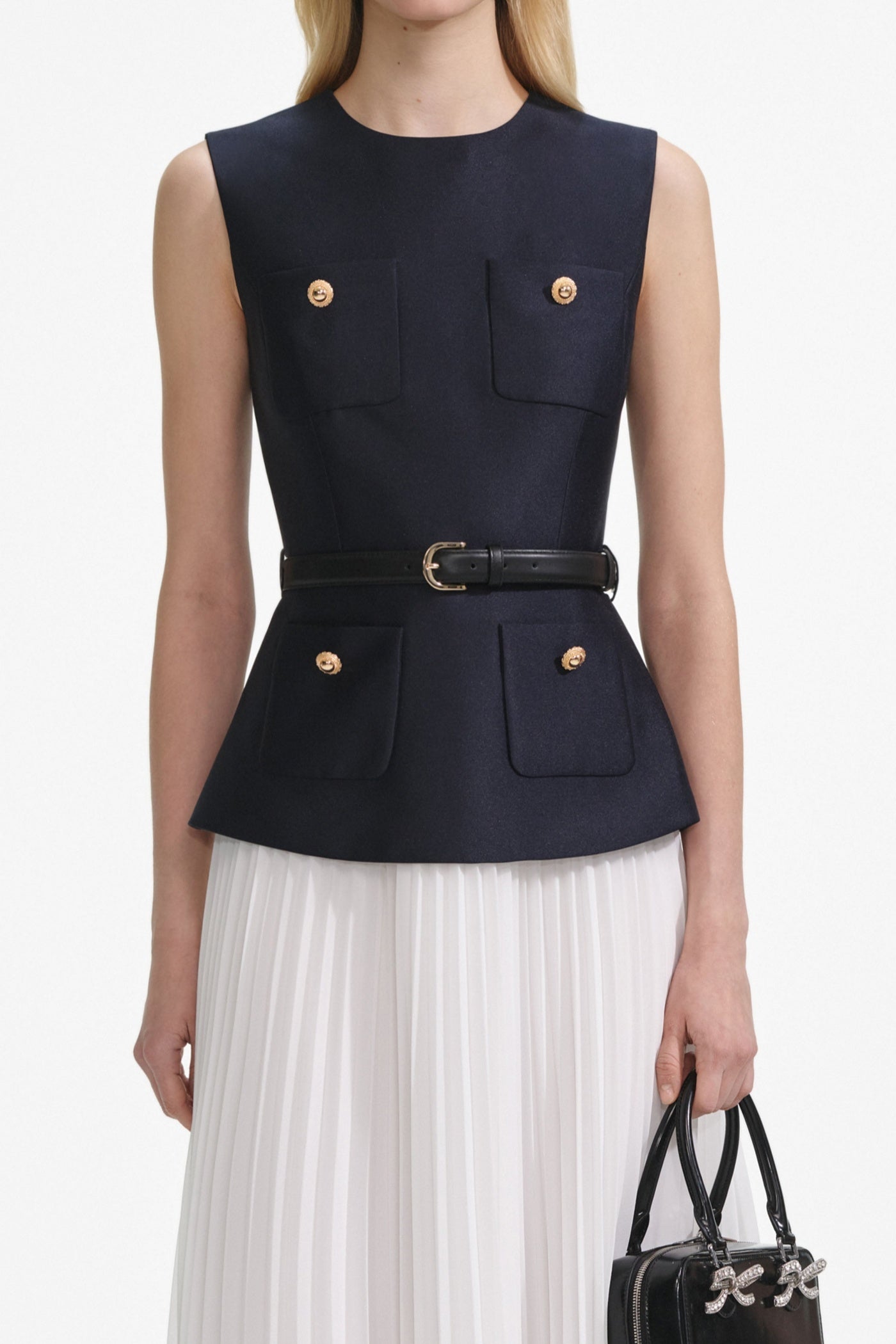 SLEEVELESS BELTED CHIFFON MIDI DRESS FOR WEDDING