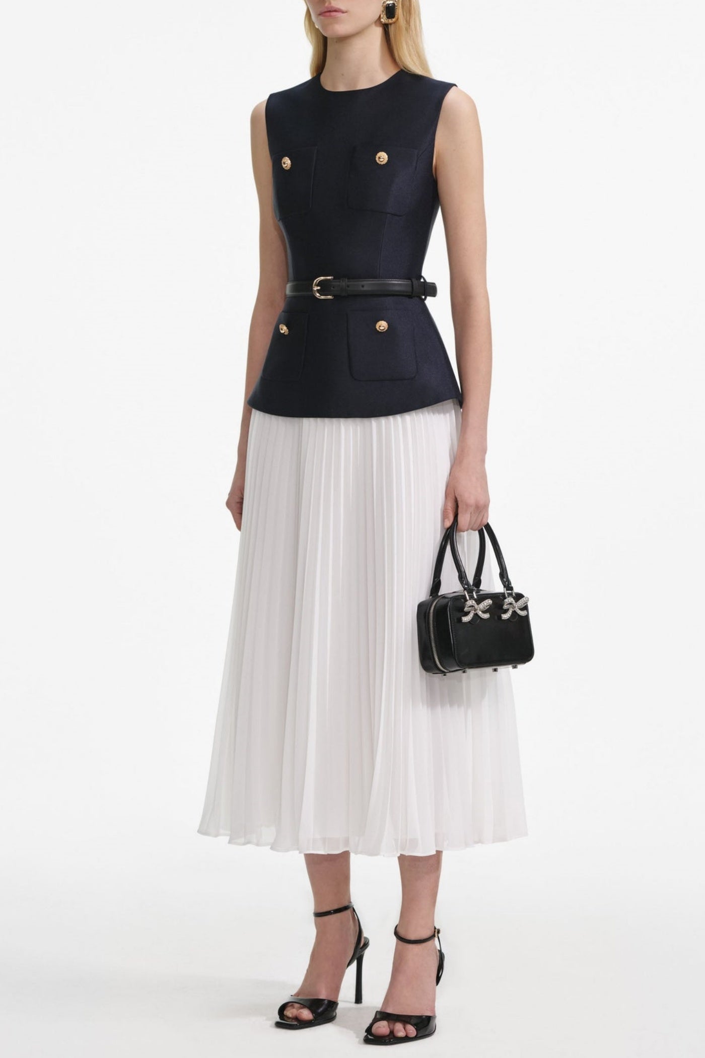 SLEEVELESS BELTED CHIFFON MIDI DRESS FOR WEDDING