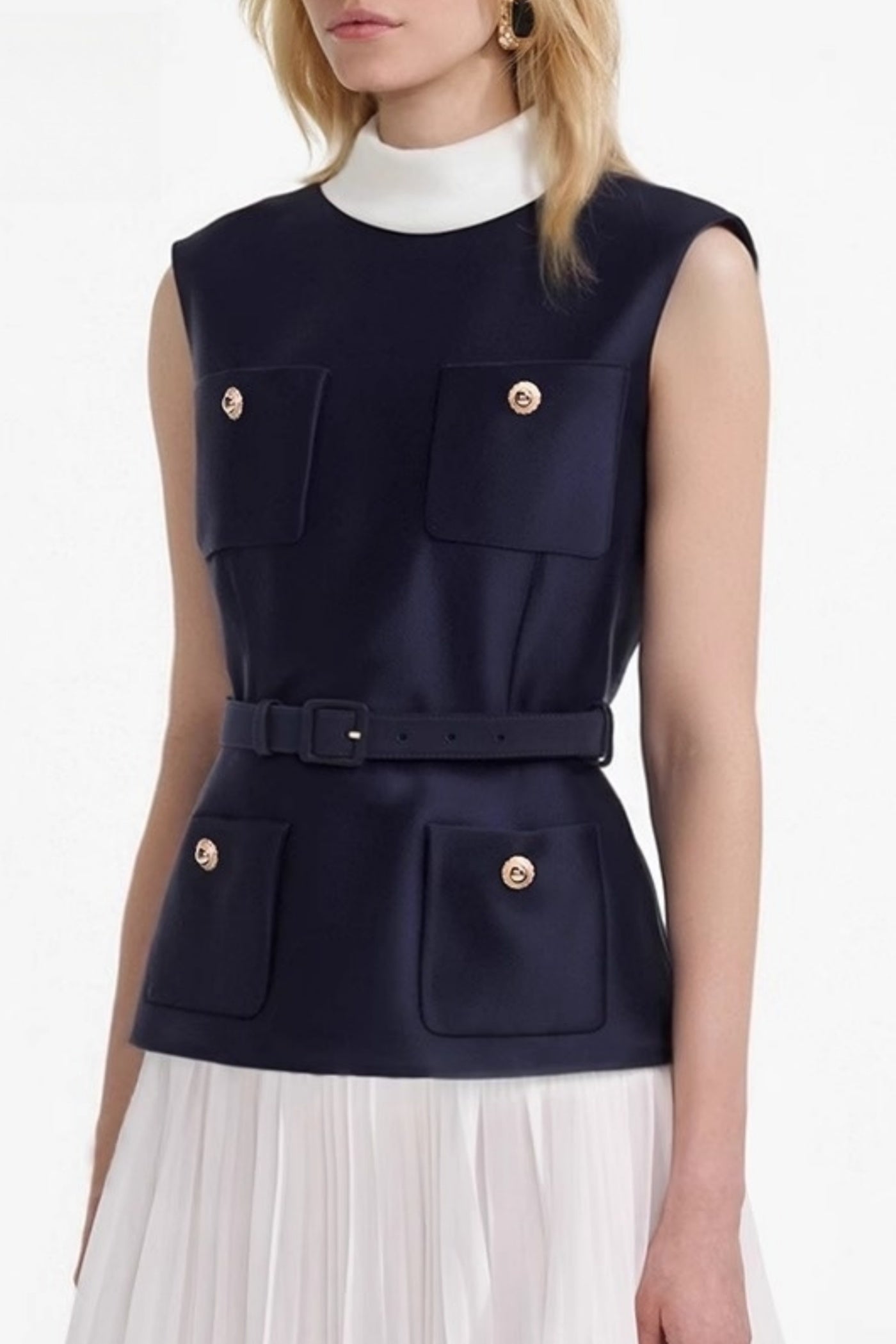 SLEEVELESS BELTED CHIFFON MINI DRESS FOR PARTY