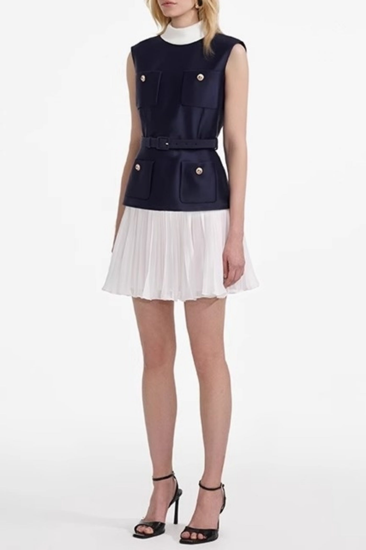 SLEEVELESS BELTED CHIFFON MINI DRESS FOR PARTY