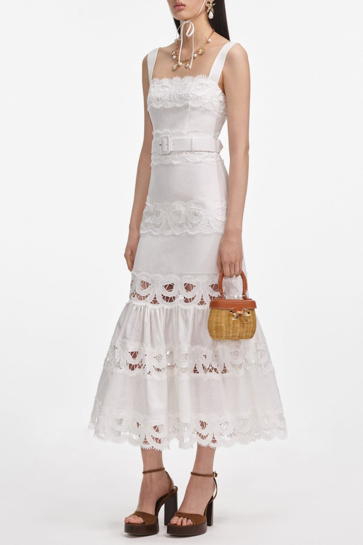 KEANE LACE BELTED MIDI DRESS, ELEGANT