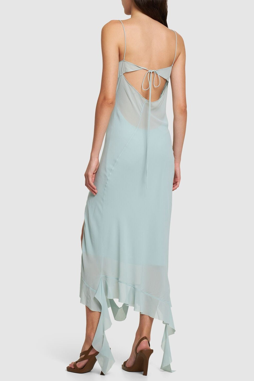 KENZIA ASYMMETRIC RUFFLE MIDI DRESS GREEN