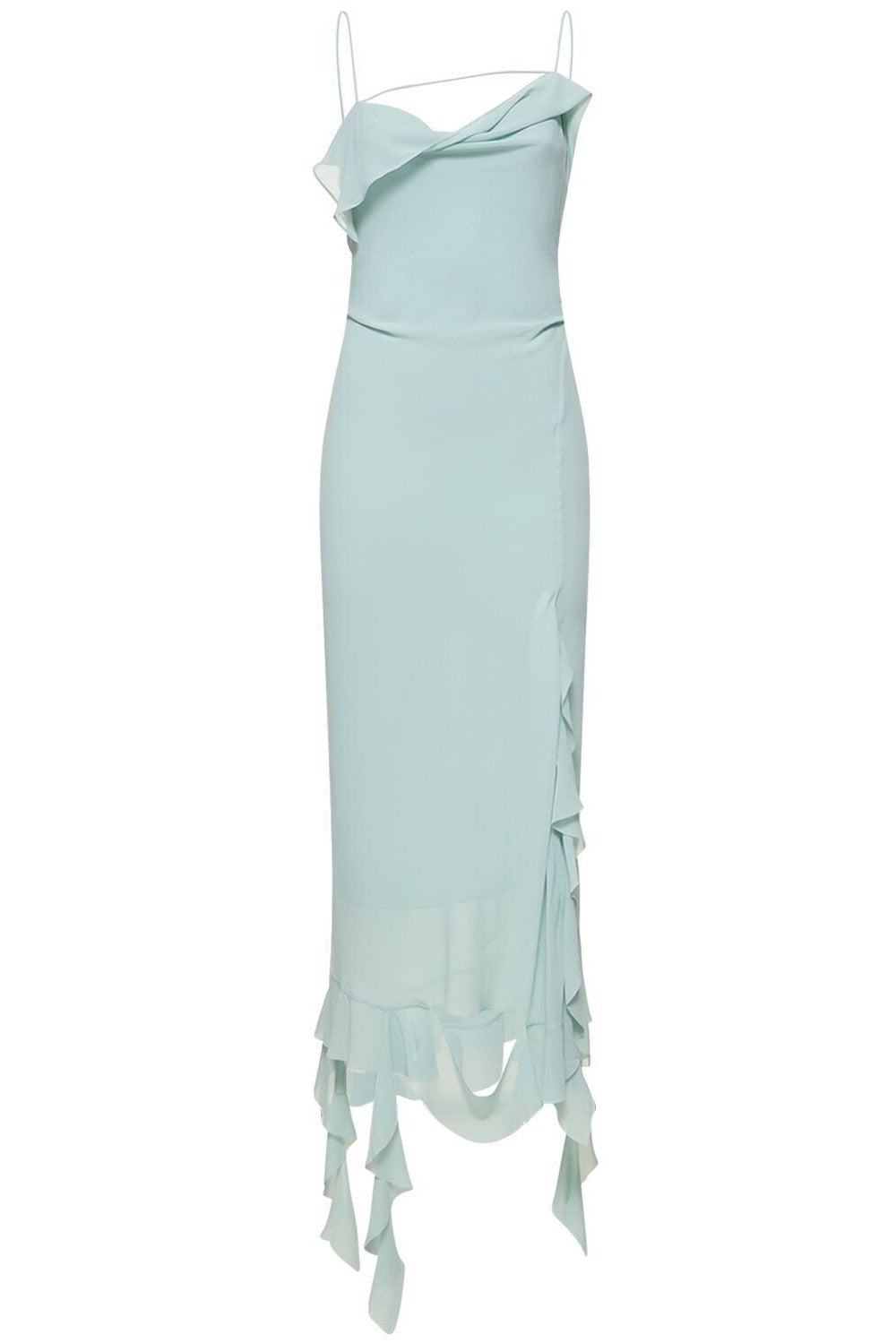 KENZIA ASYMMETRIC RUFFLE MIDI DRESS GREEN