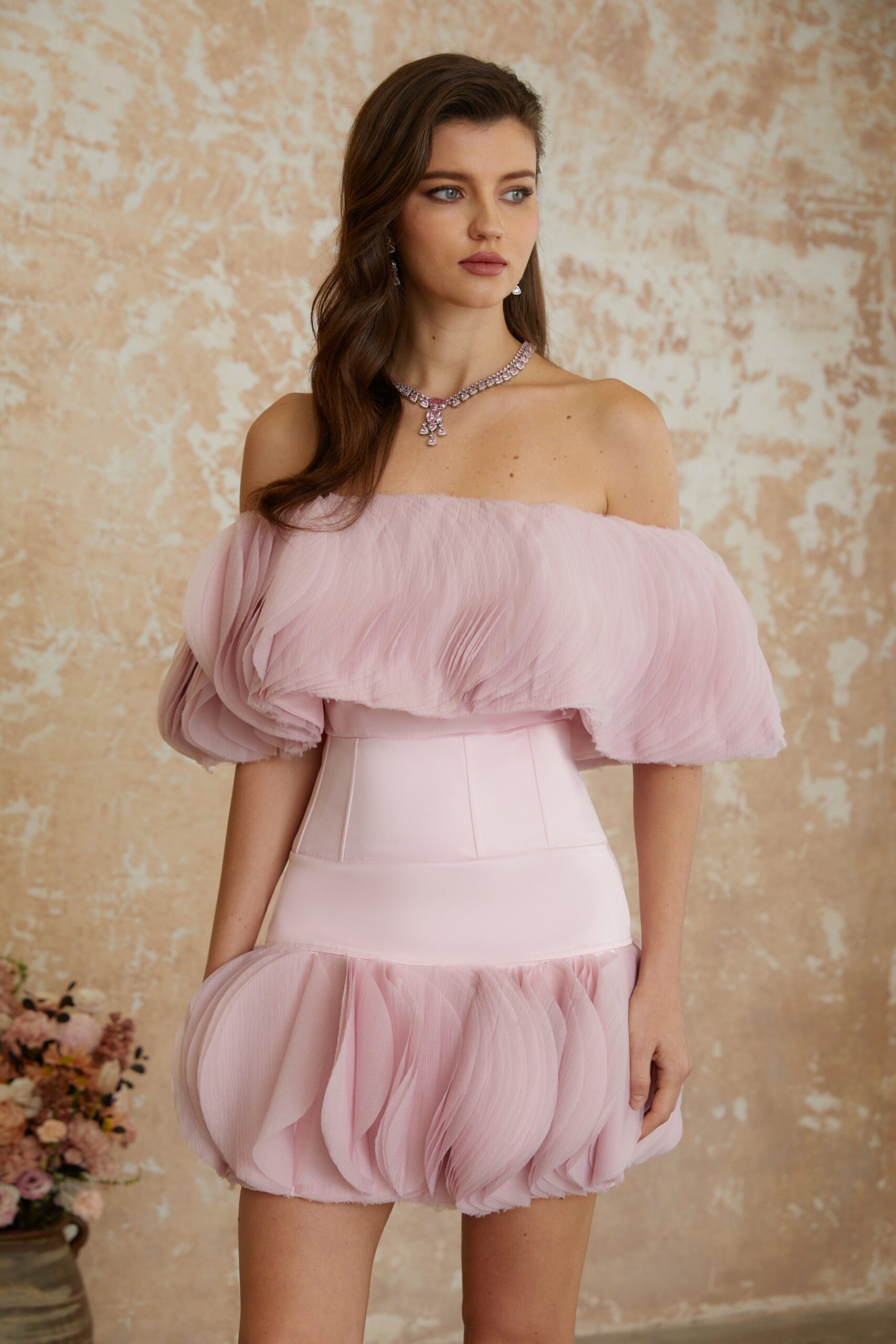 HELEN RUFFLED STRAPLESS PINK MINI DRESS