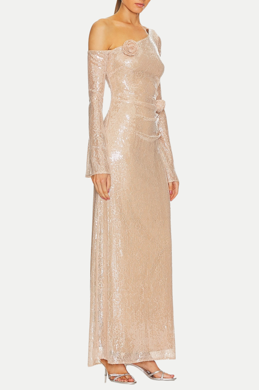 KLUCIA OFF SHOULDER MAXI DRESS, FLORAL SEQUIN PARTY