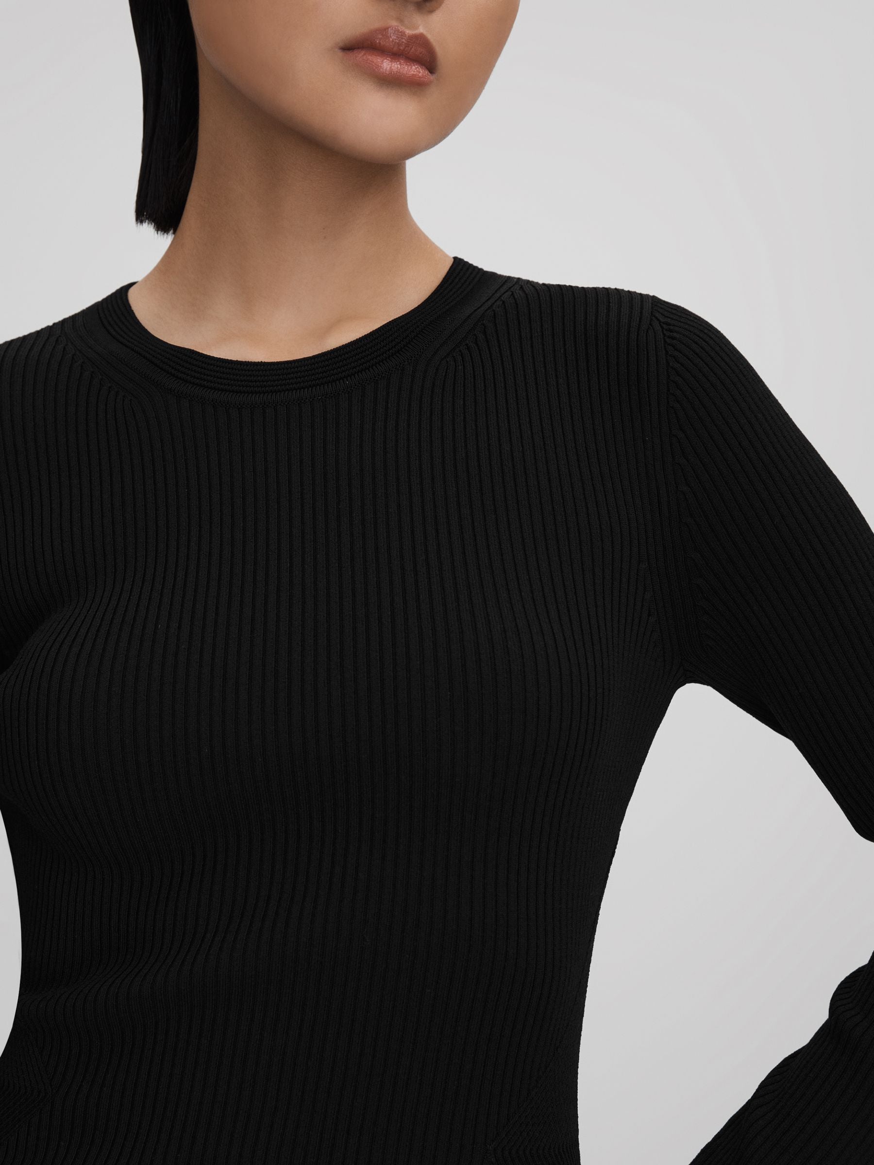 Knitted_Sheer_Flared_Mini_Dress_in_Black_-_Image_3_of_6 KNITTED SHEER FLARE MINI DRESS, BLACK