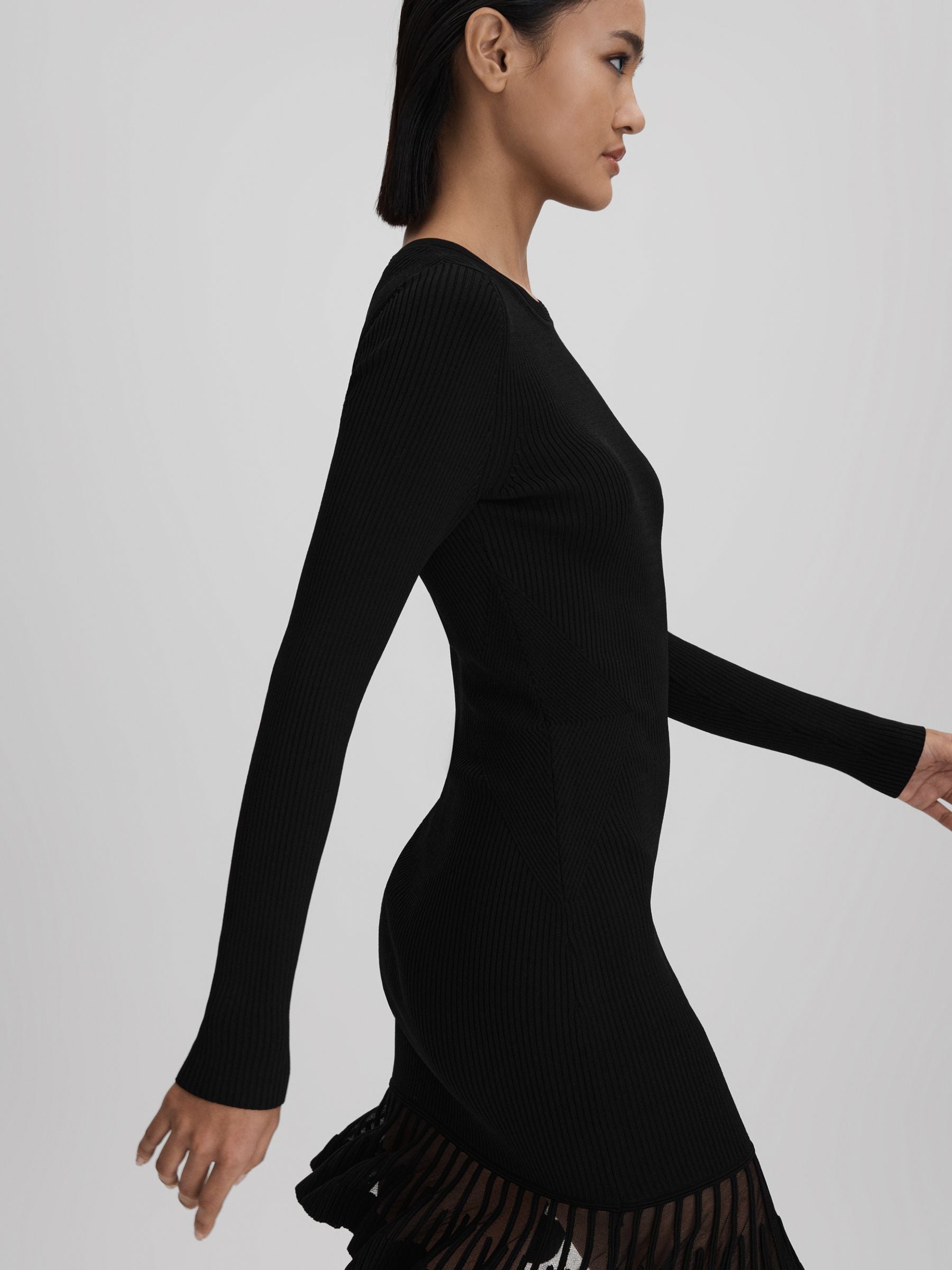 Knitted_Sheer_Flared_Mini_Dress_in_Black_-_Image_5_of_6 KNITTED SHEER FLARE MINI DRESS, BLACK