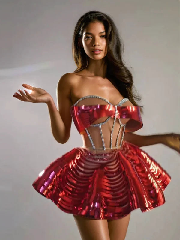 KretskaCrystalMetallicSkirtSetInRed_1 RED METALLIC CRYSTAL SKIRT SET FOR PARTY