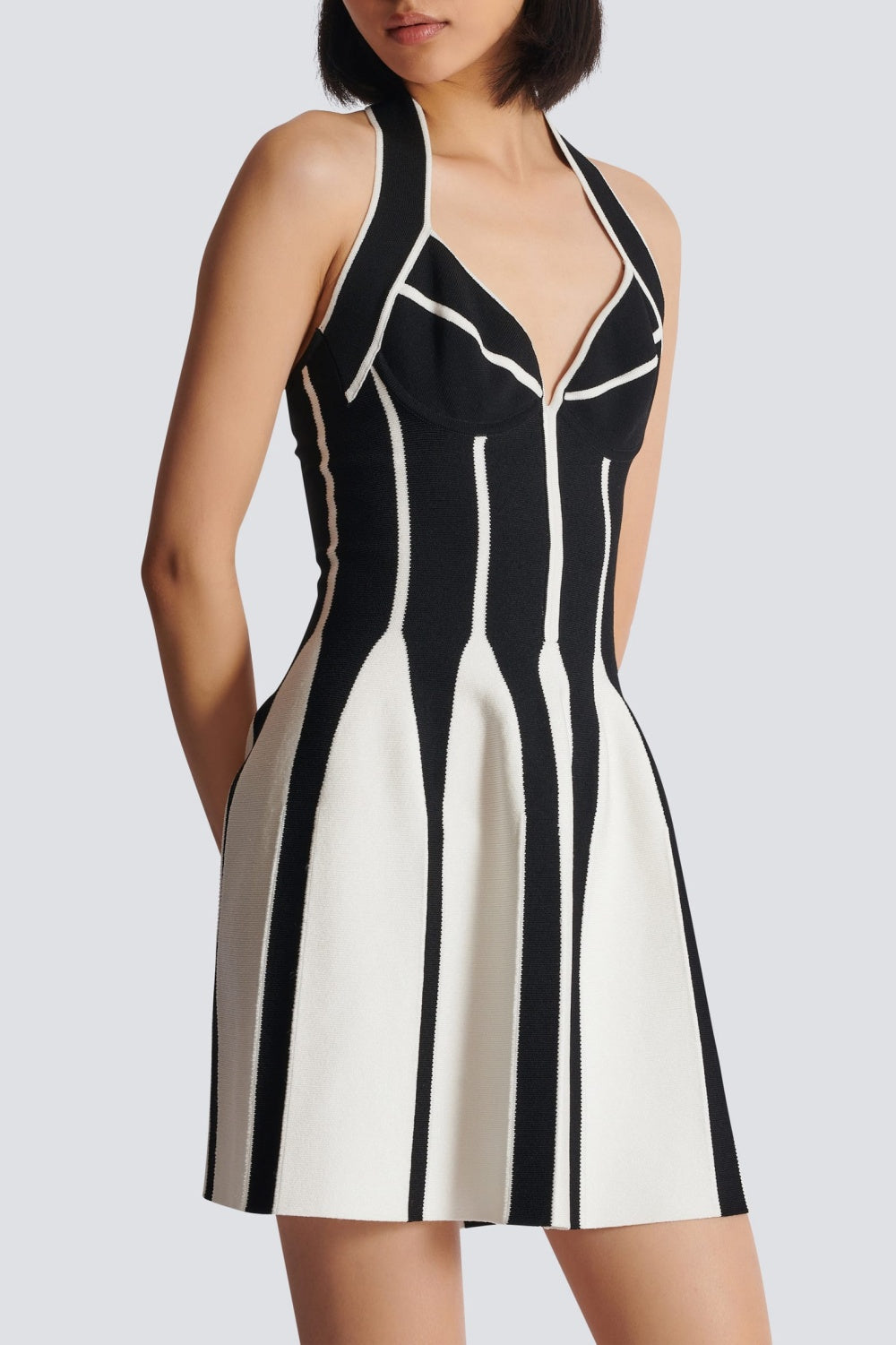KRIADEN FLARED HALTER KNIT MINI DRESS