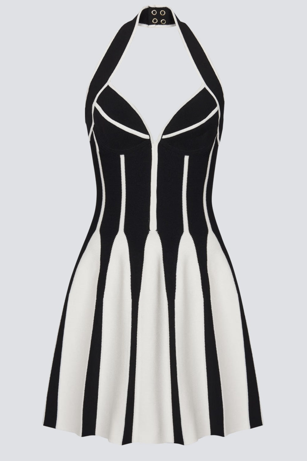 KRIADEN FLARED HALTER KNIT MINI DRESS