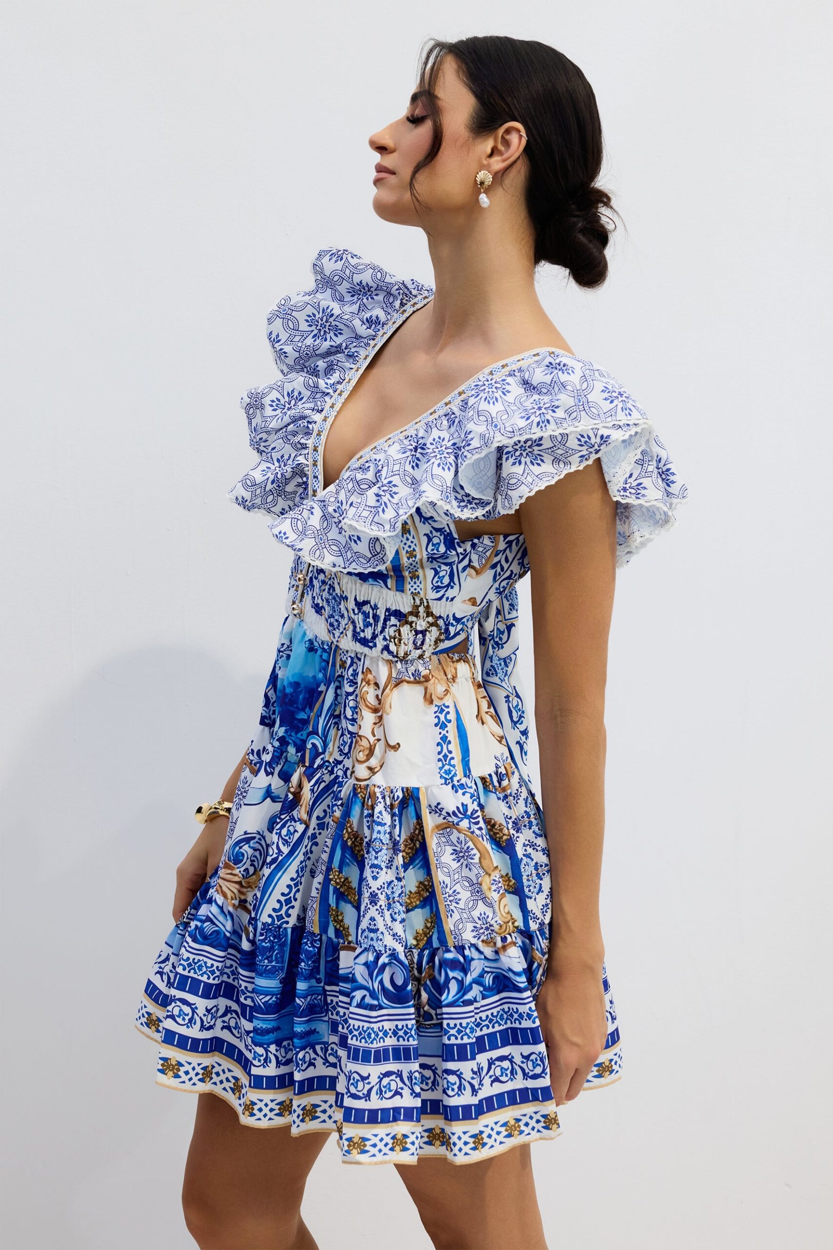 PRINTED PLUNGE MINI DRESS FOR PARTY