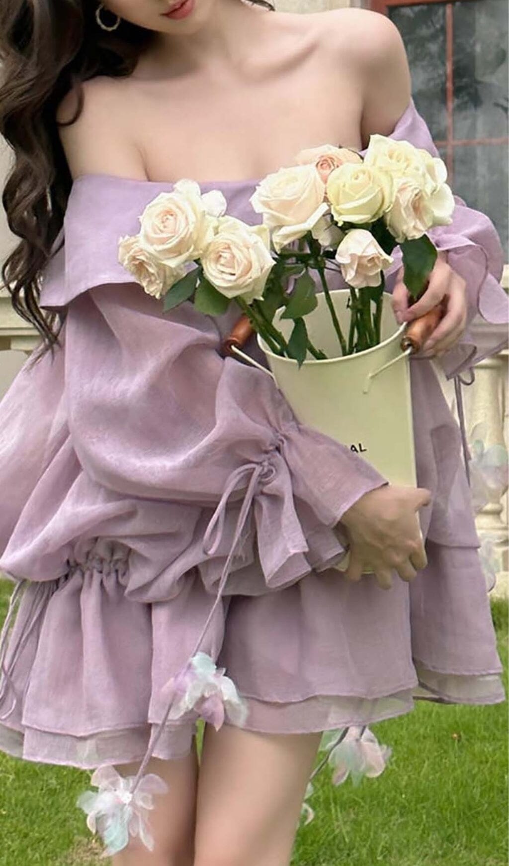 LACE COLD-SHOULDER PURPLE MINI PARTY DRESS