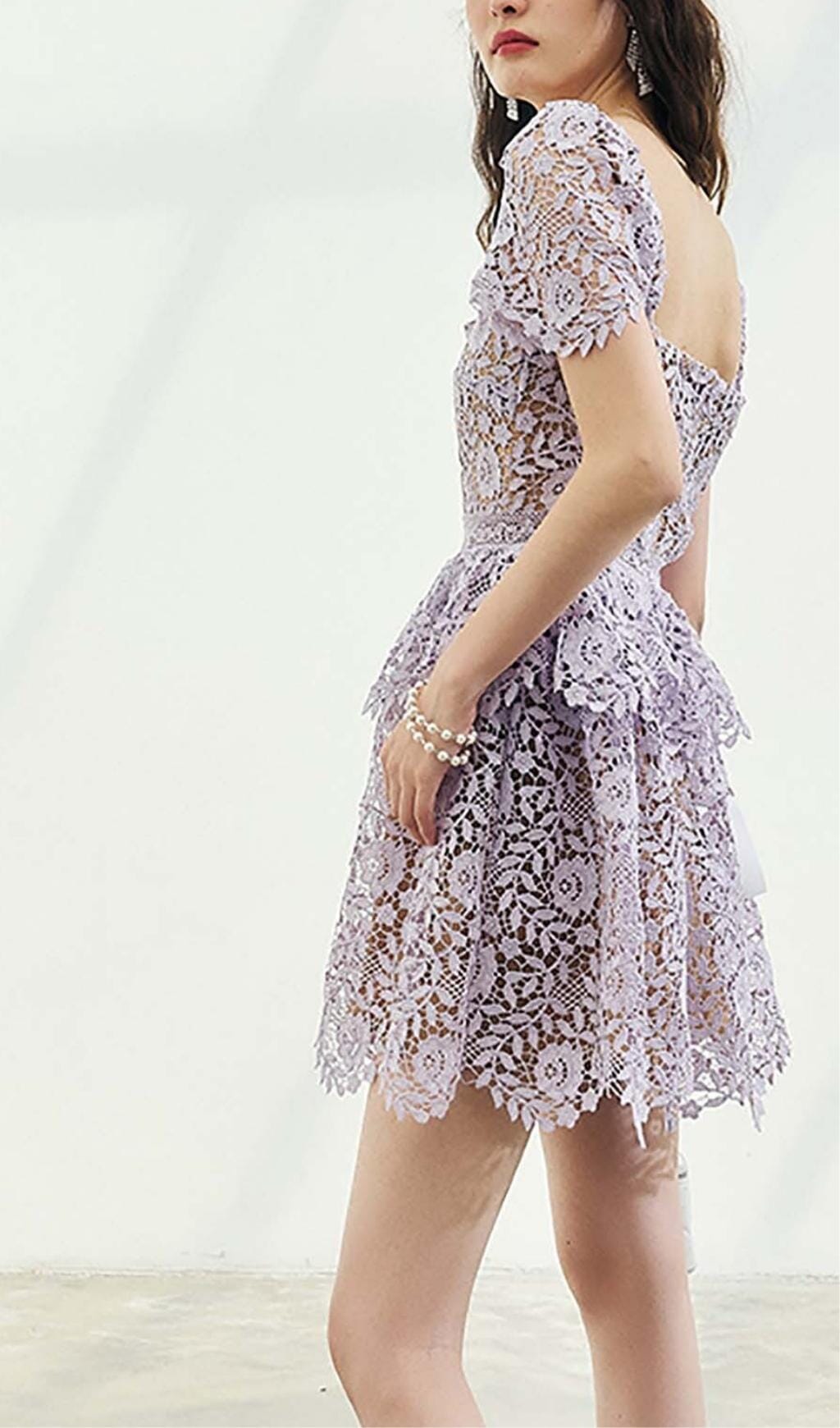 PURPLE LACE TIERED MINI DRESS FOR PARTIES