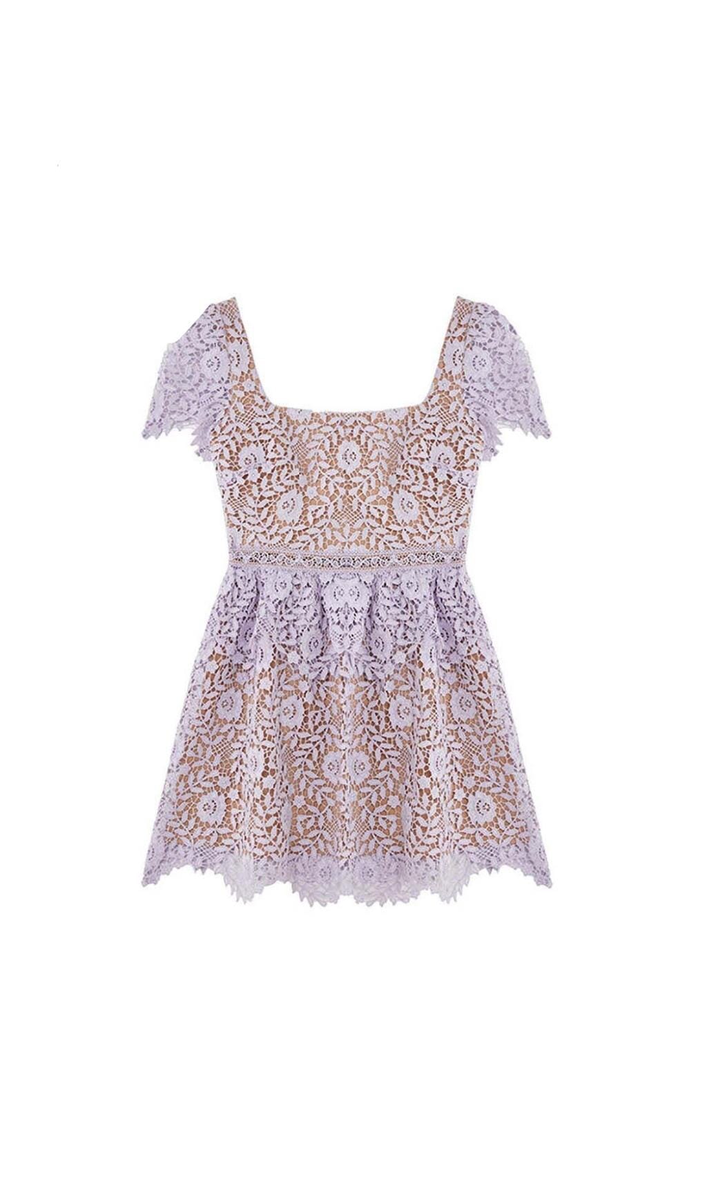 PURPLE LACE TIERED MINI DRESS FOR PARTIES