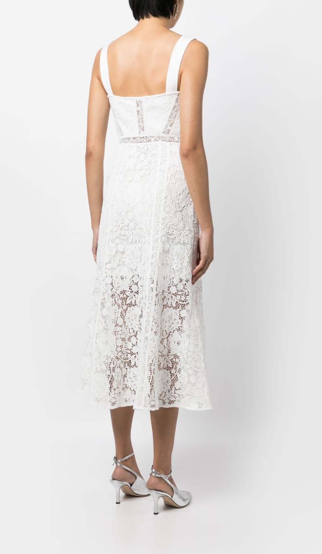 LACE STRAP MIDI DRESS, WHITE WEDDING GUEST