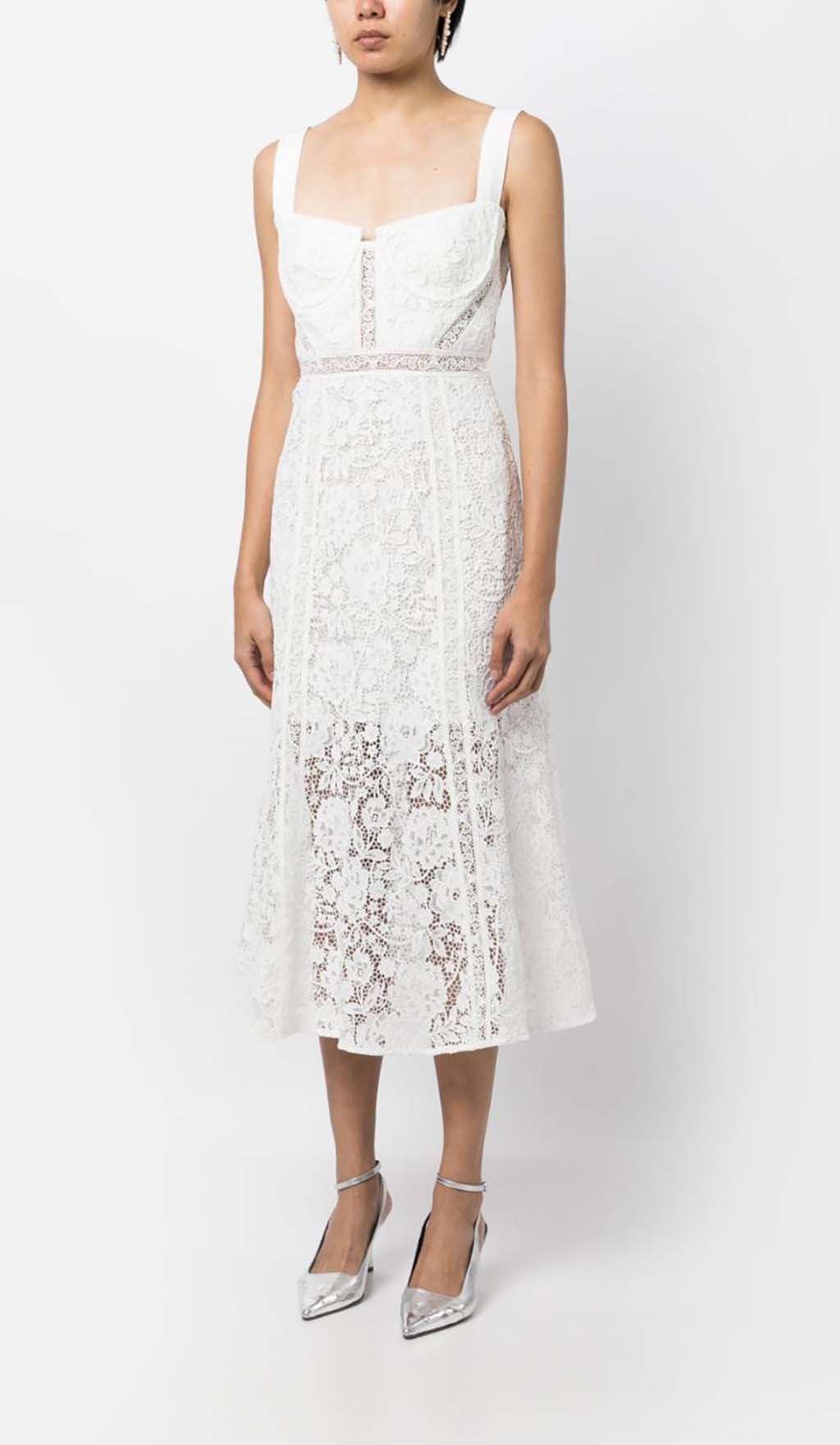 LACE STRAP MIDI DRESS, WHITE WEDDING GUEST