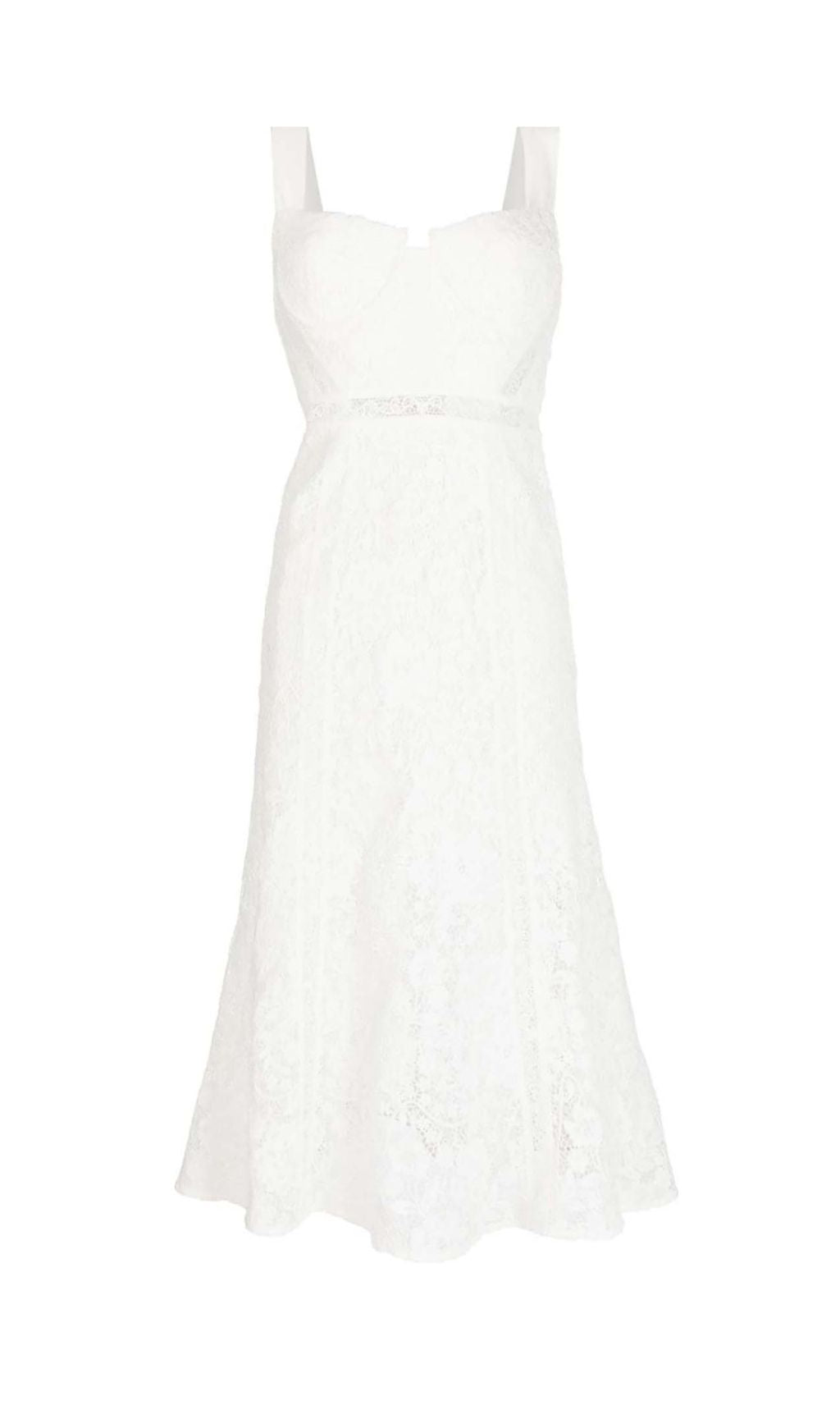 LACE STRAP MIDI DRESS, WHITE WEDDING GUEST