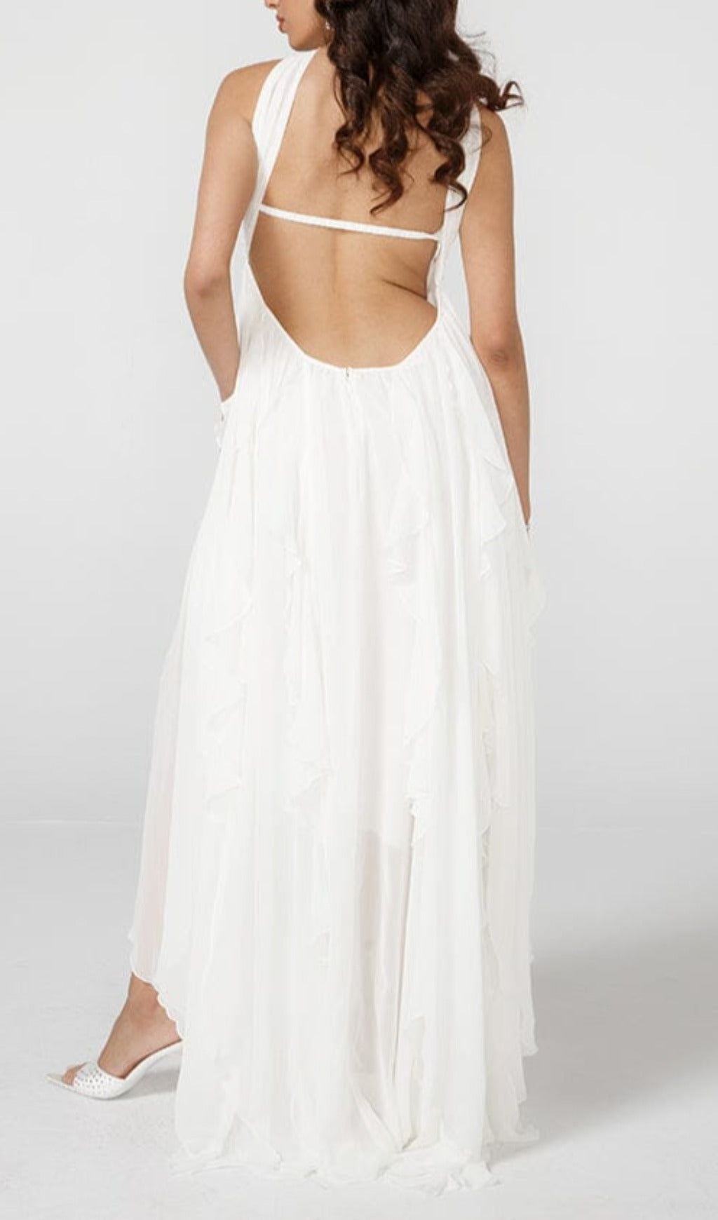 WHITE LACE IRREGULAR MAXI DRESS FOR WEDDING GUEST