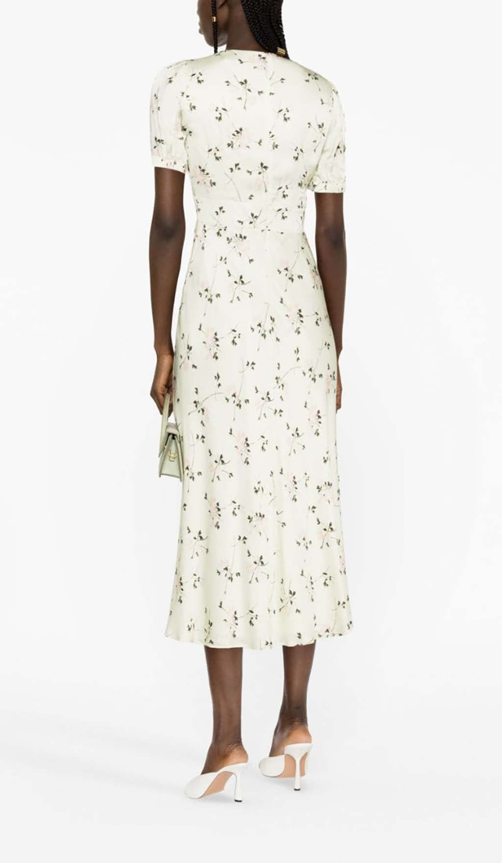 LACE TRIM FLORAL MIDI DRESS FOR WEDDING GUEST