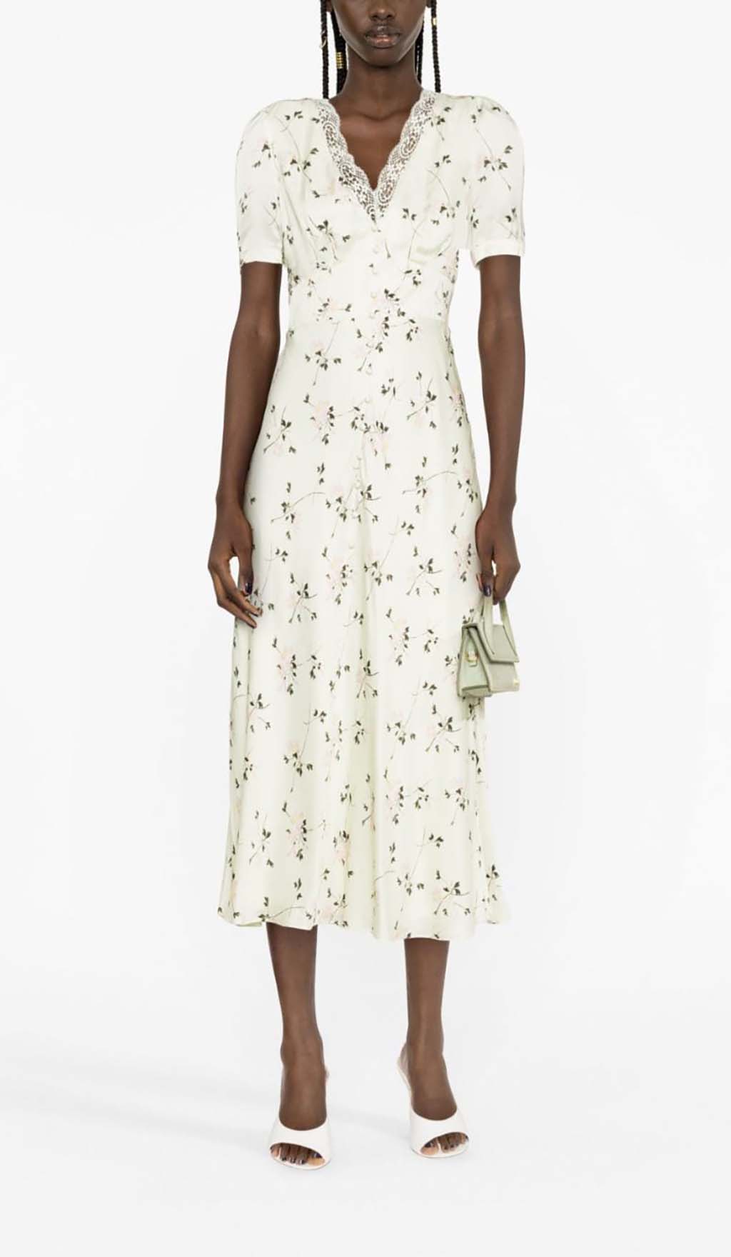 LACE TRIM FLORAL MIDI DRESS FOR WEDDING GUEST