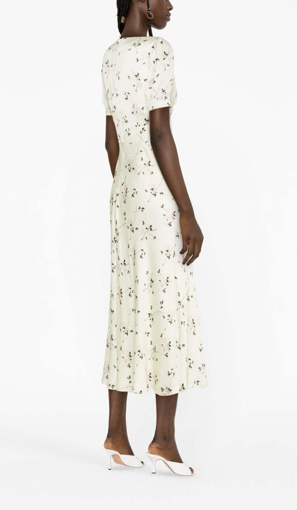 LACE TRIM FLORAL MIDI DRESS FOR WEDDING GUEST